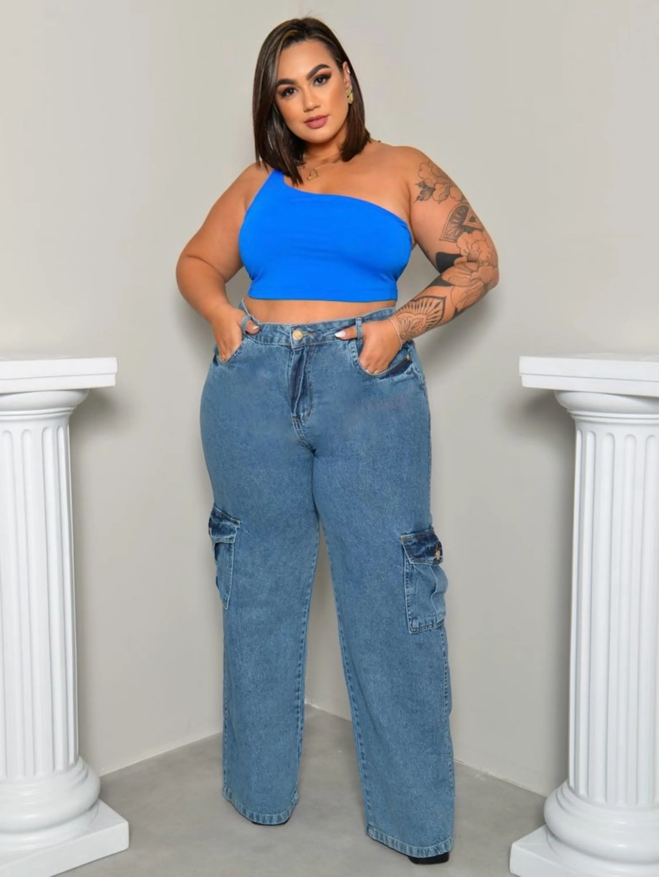 Wide leg cargo jeans Plus Size