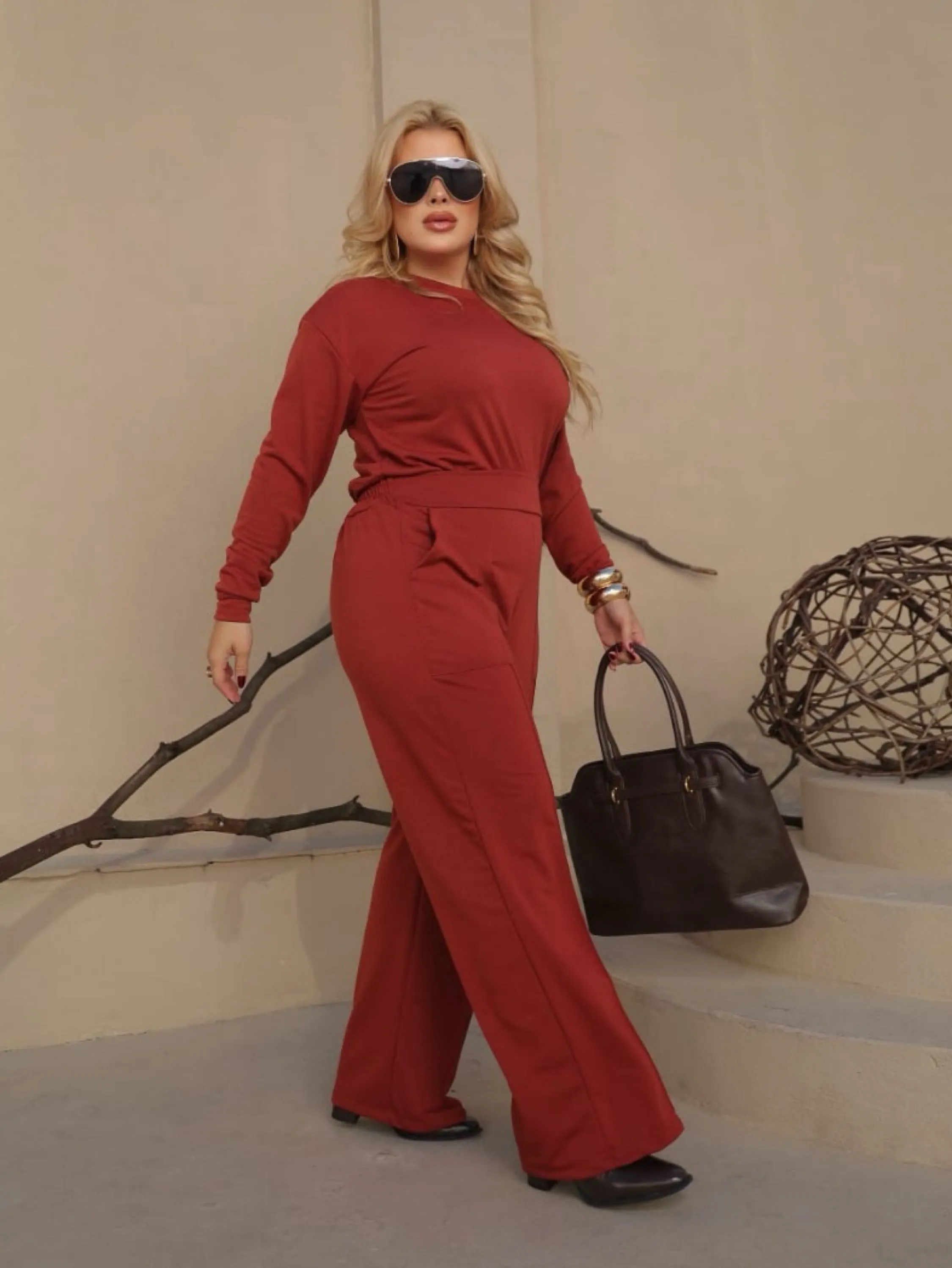 Conjunto manga longa moletinho Plus Size