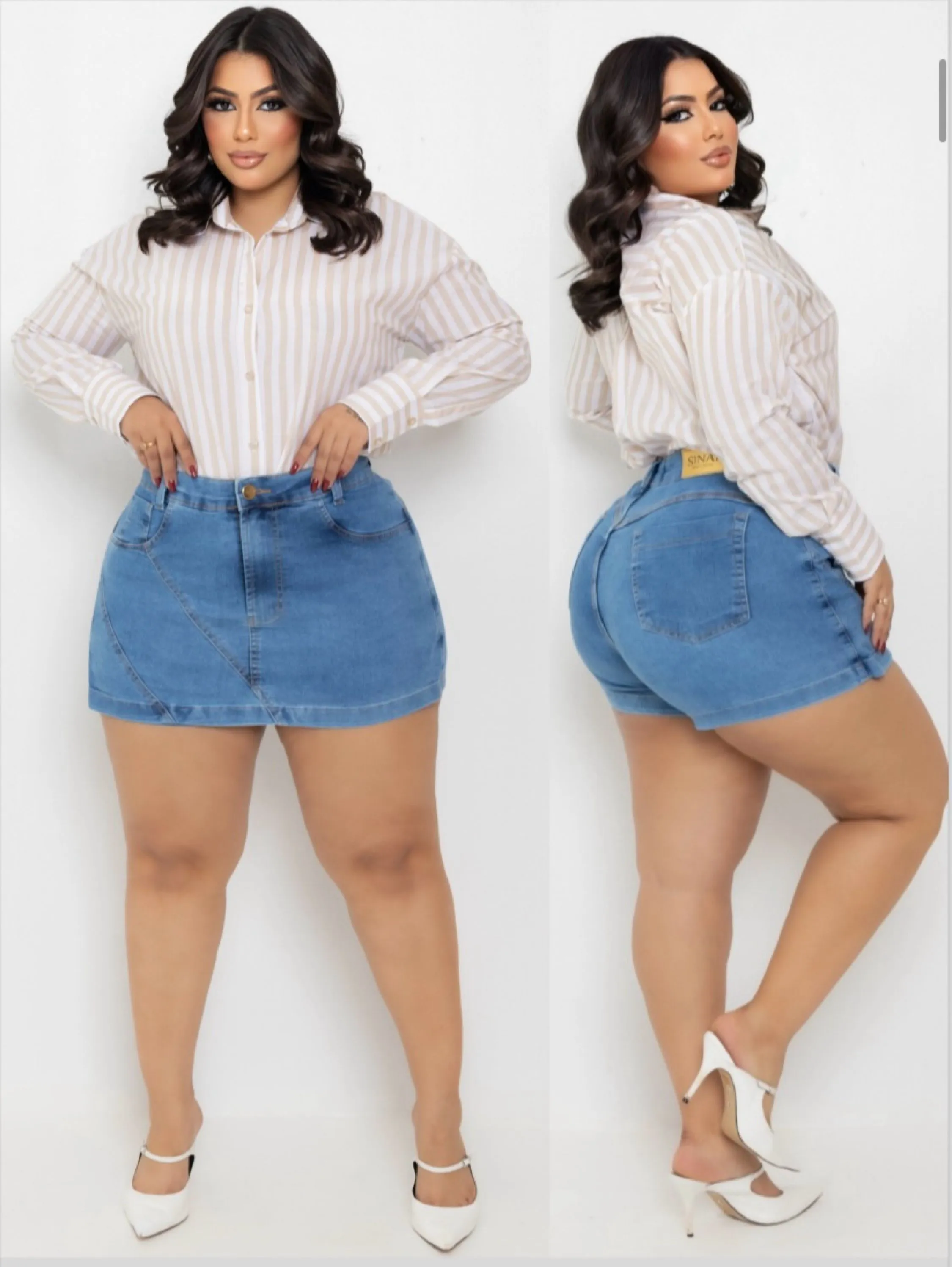 Saia jeans curta Plus Size