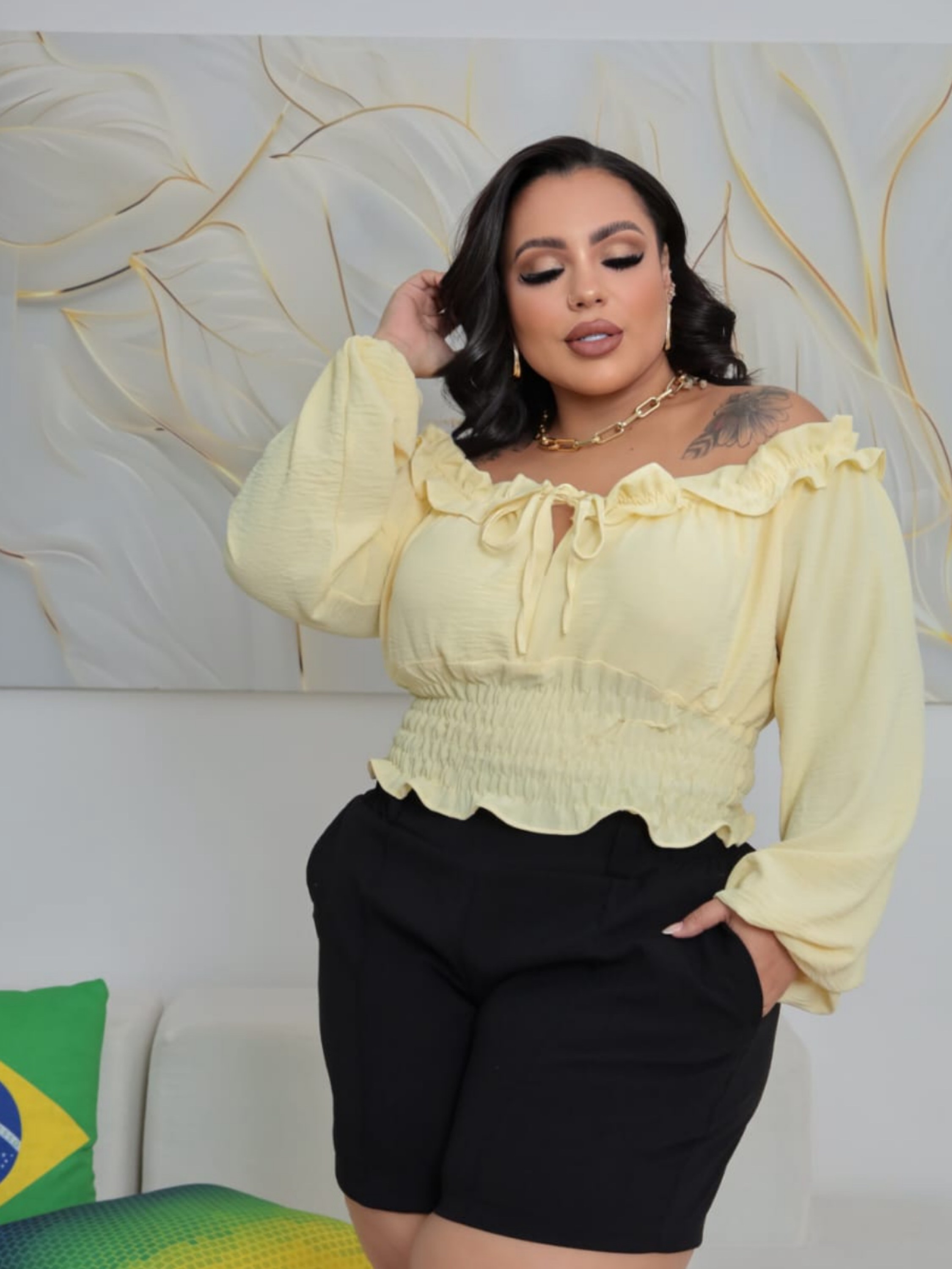 Cropped ciganinha manga longa Plus Size