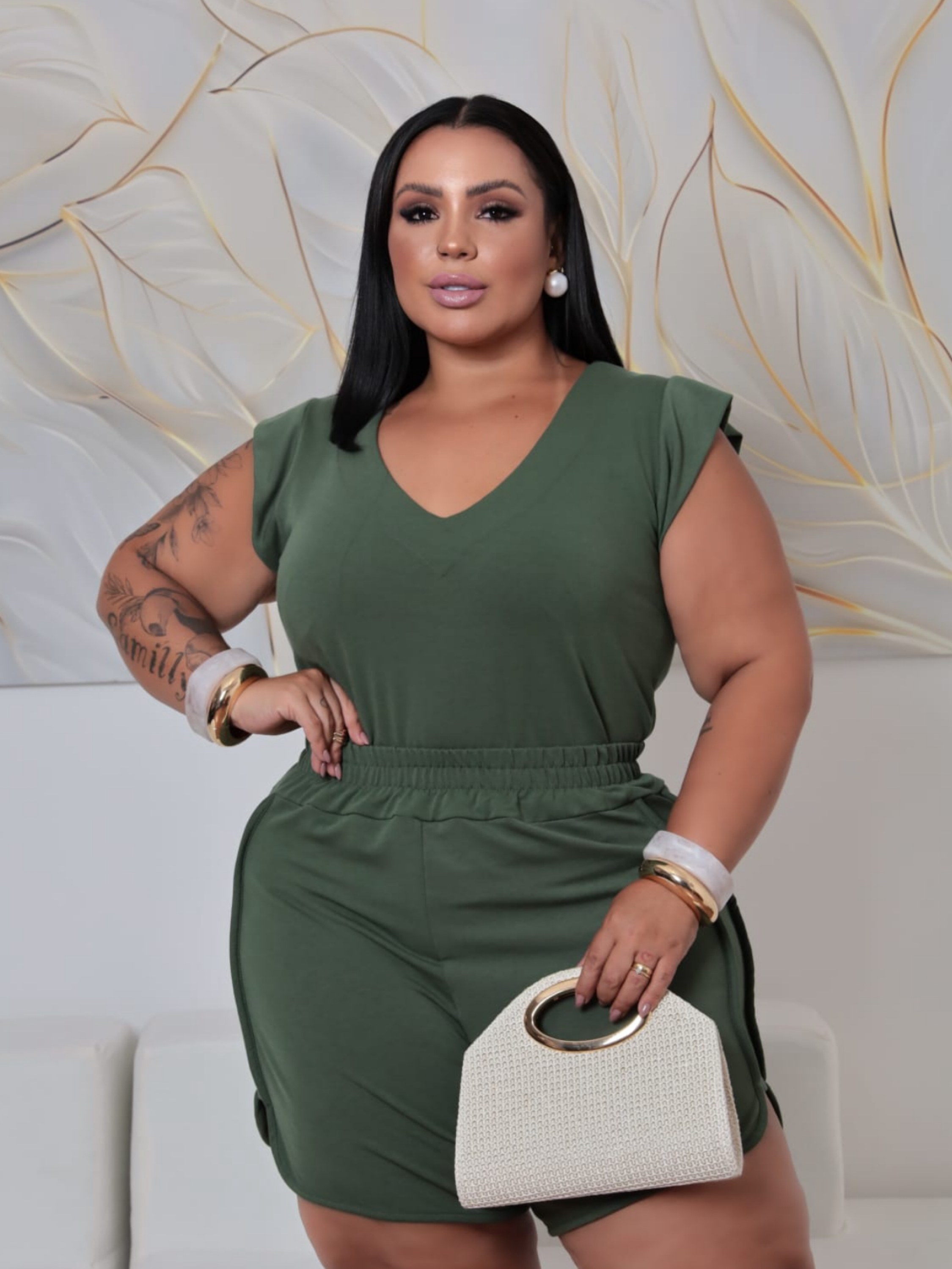 Conjunto shorts moletinho Plus Size