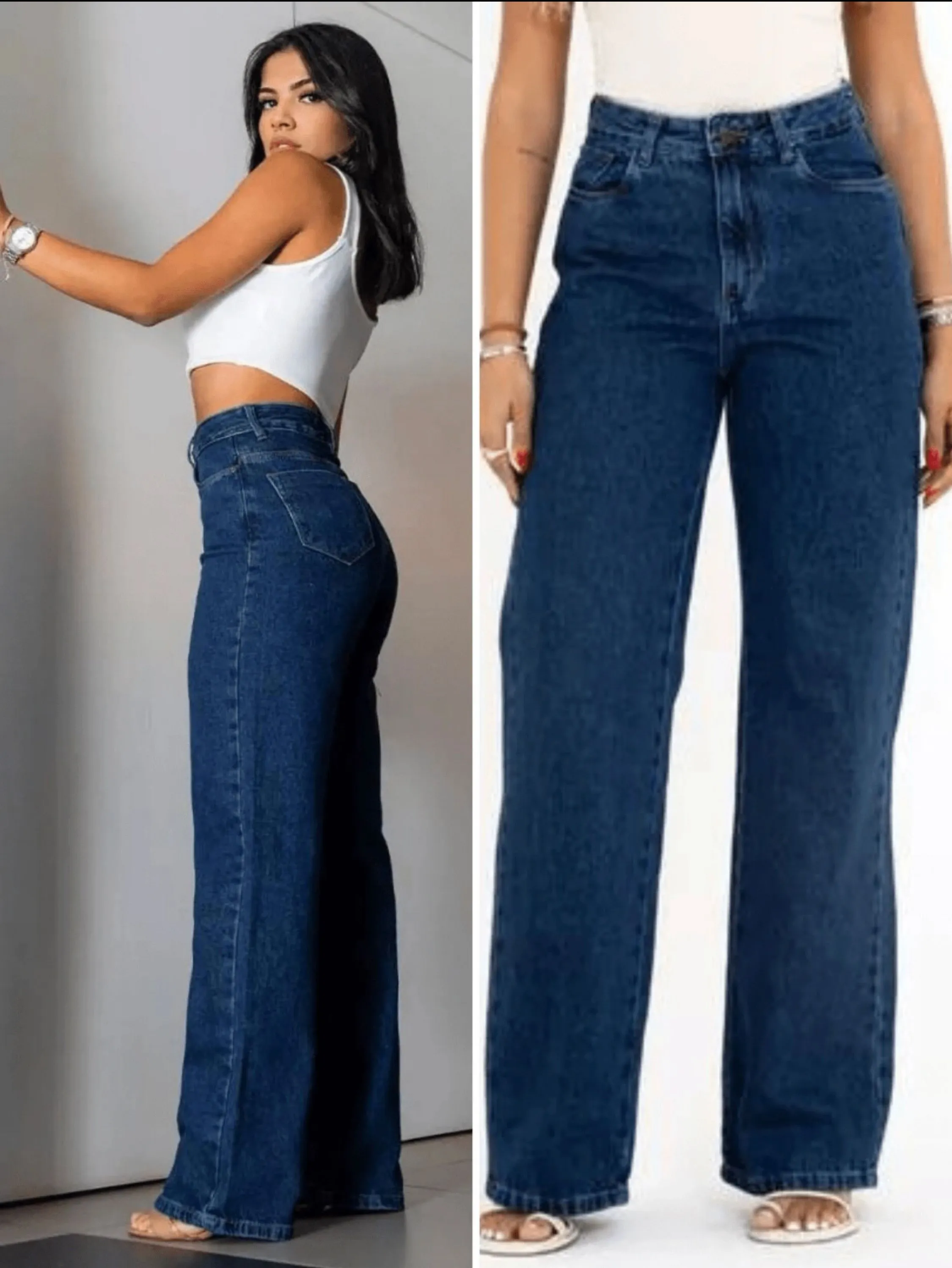 Wide leg jeans feminina lavagem escura