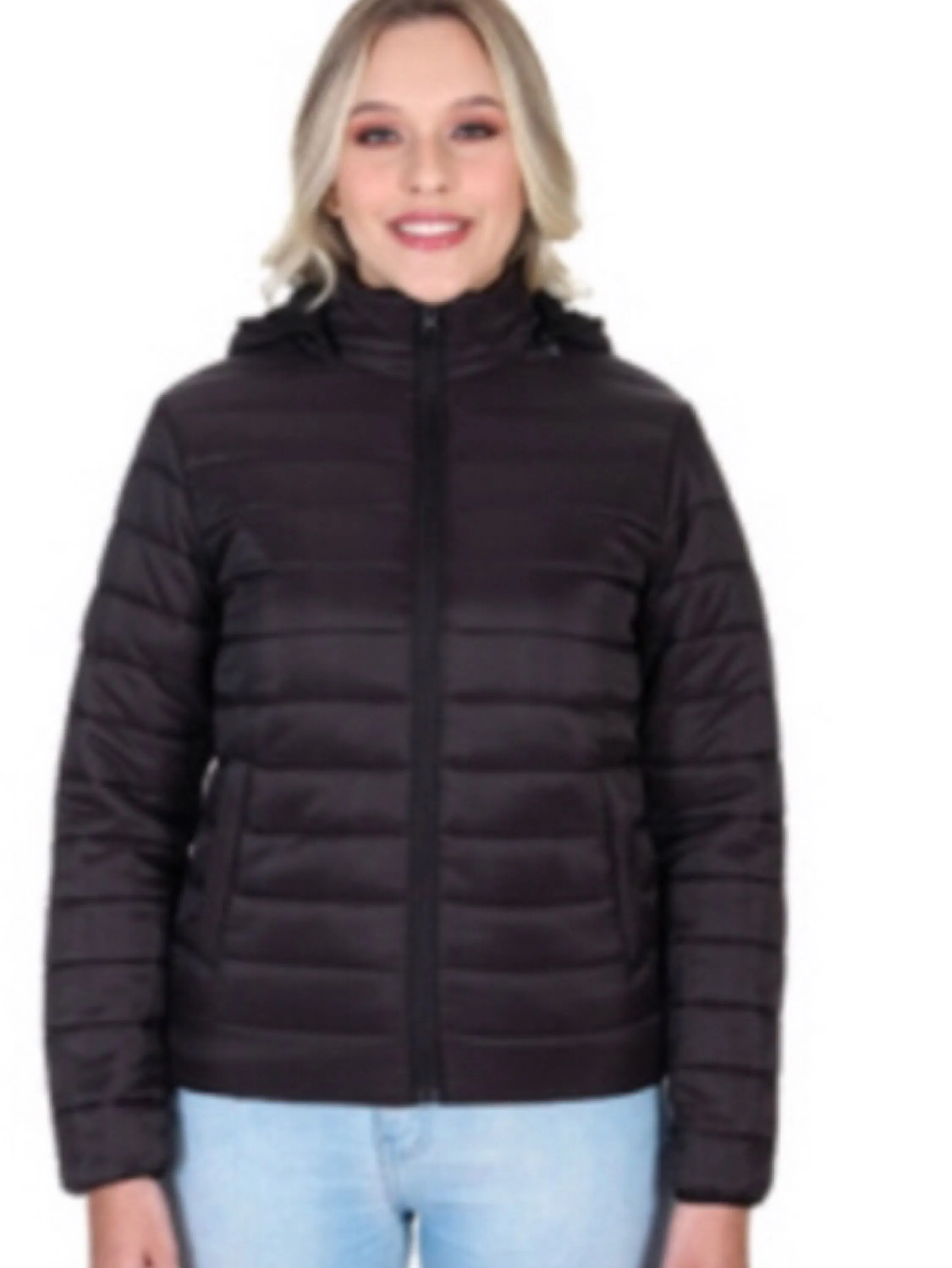 Jaqueta puffer gominho feminino forrado capuz removível