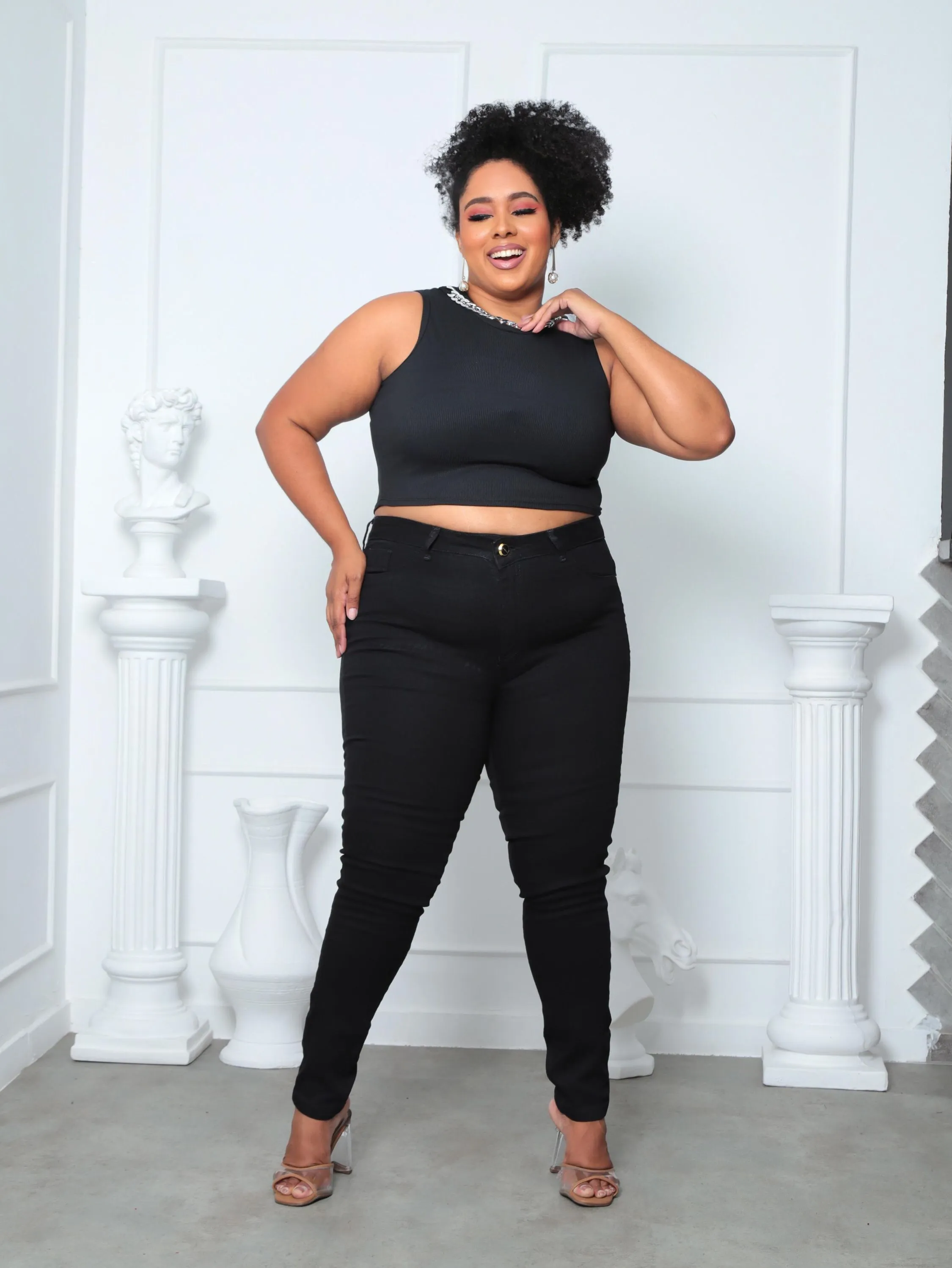 Calça skiny preta plus size linha premium