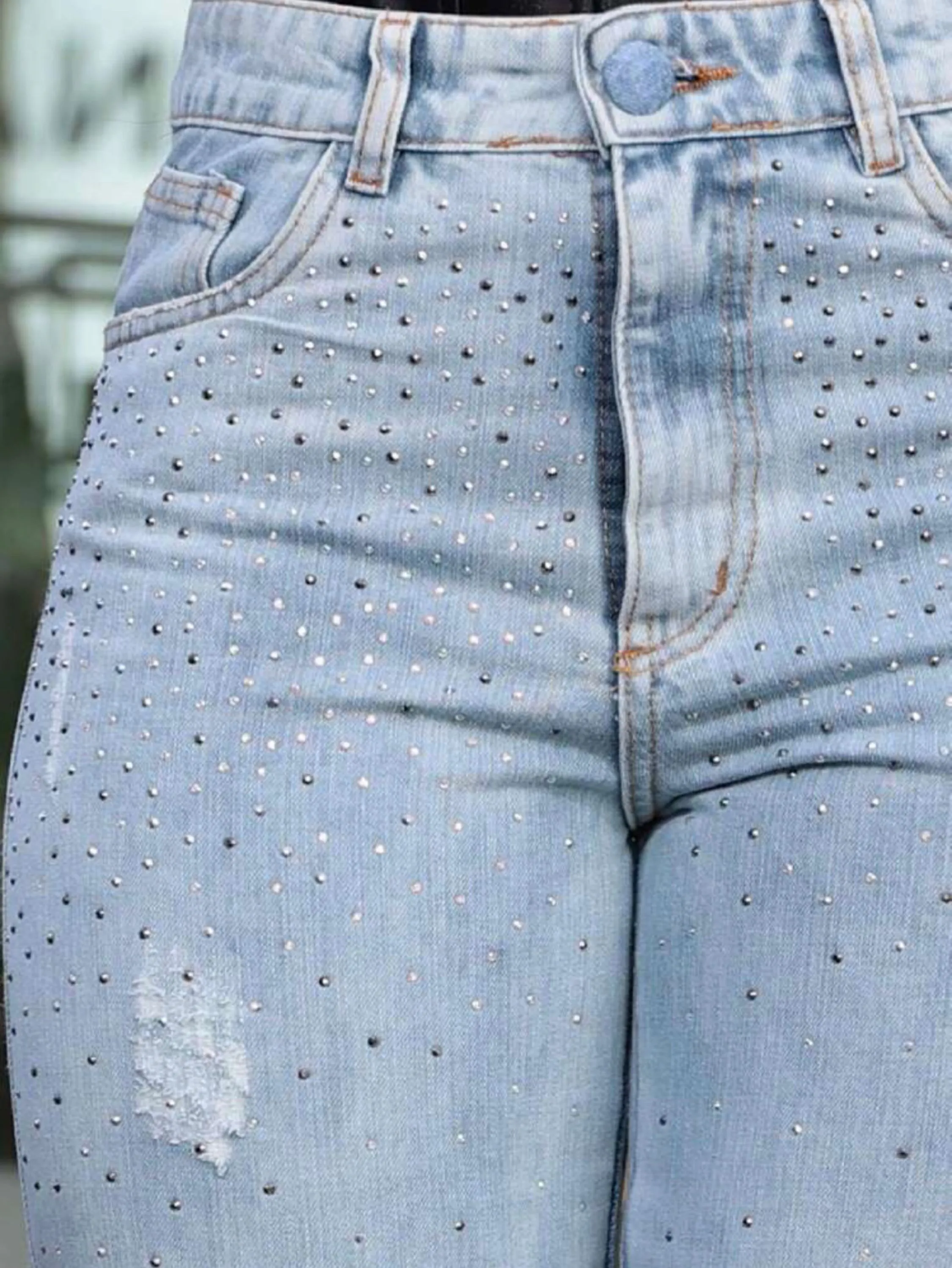 Wide leg jeans con strass