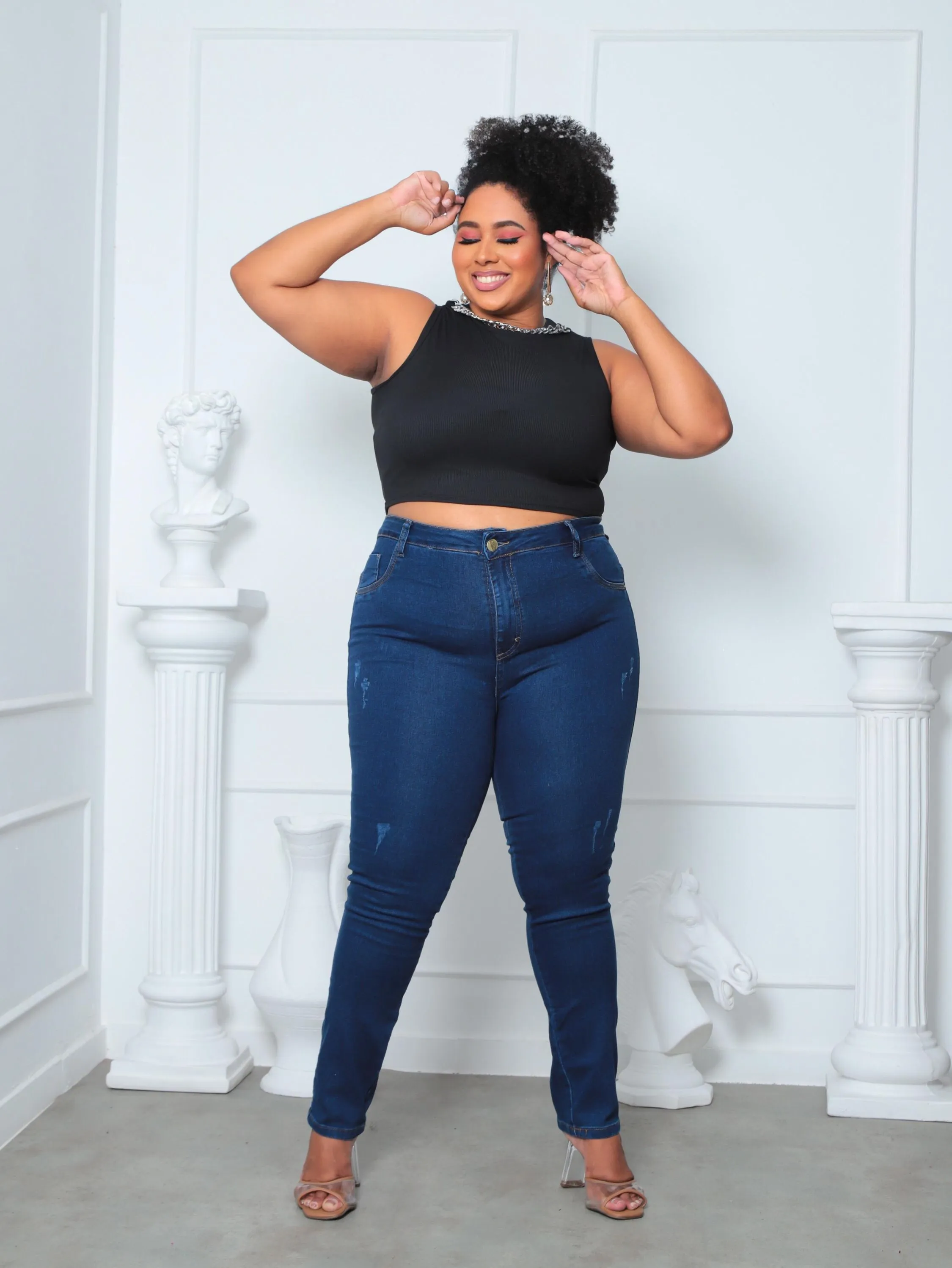 Calça plus size feminina cintura alta com lykra