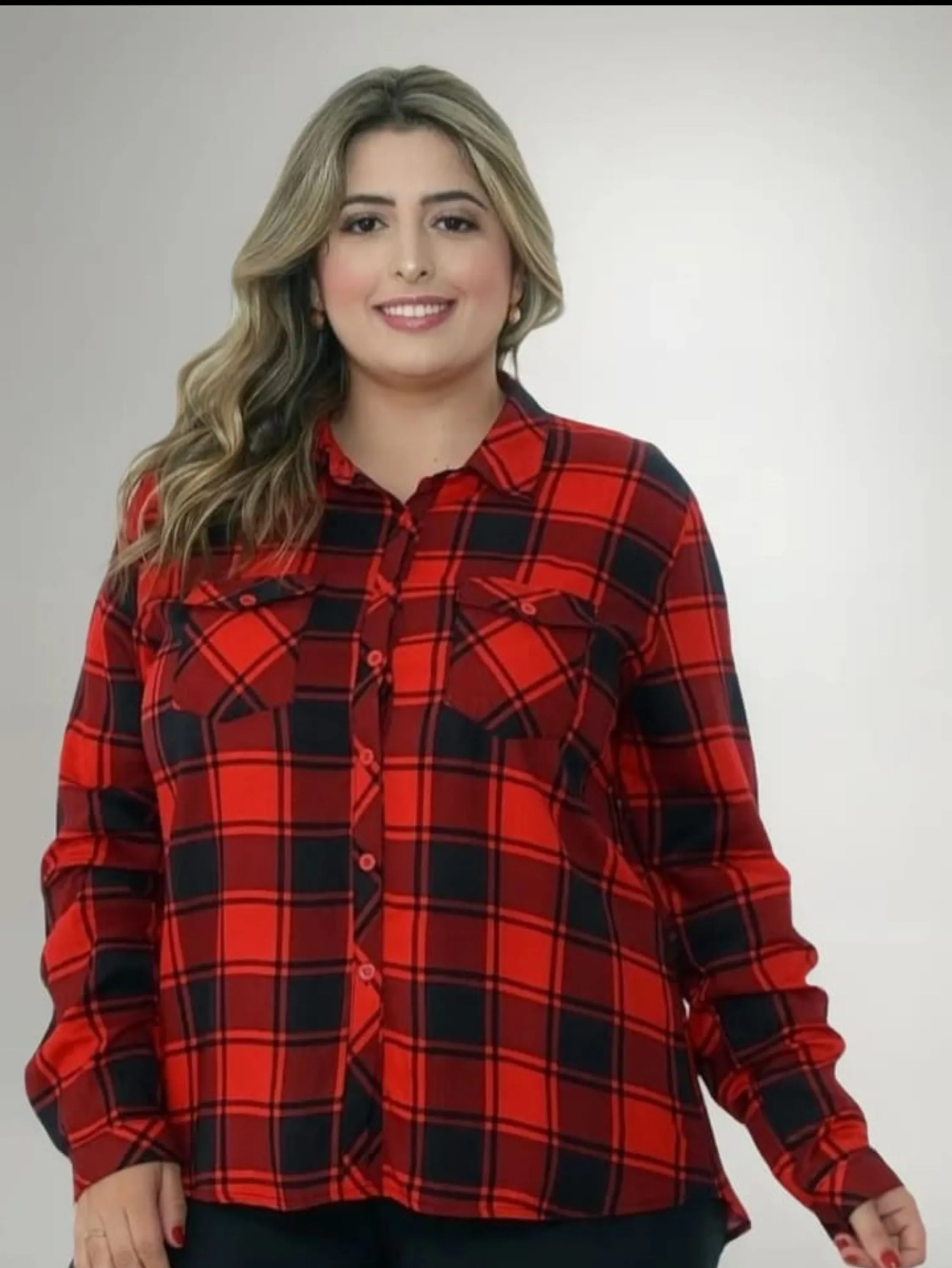 Camisa xadrez feminina plus Size