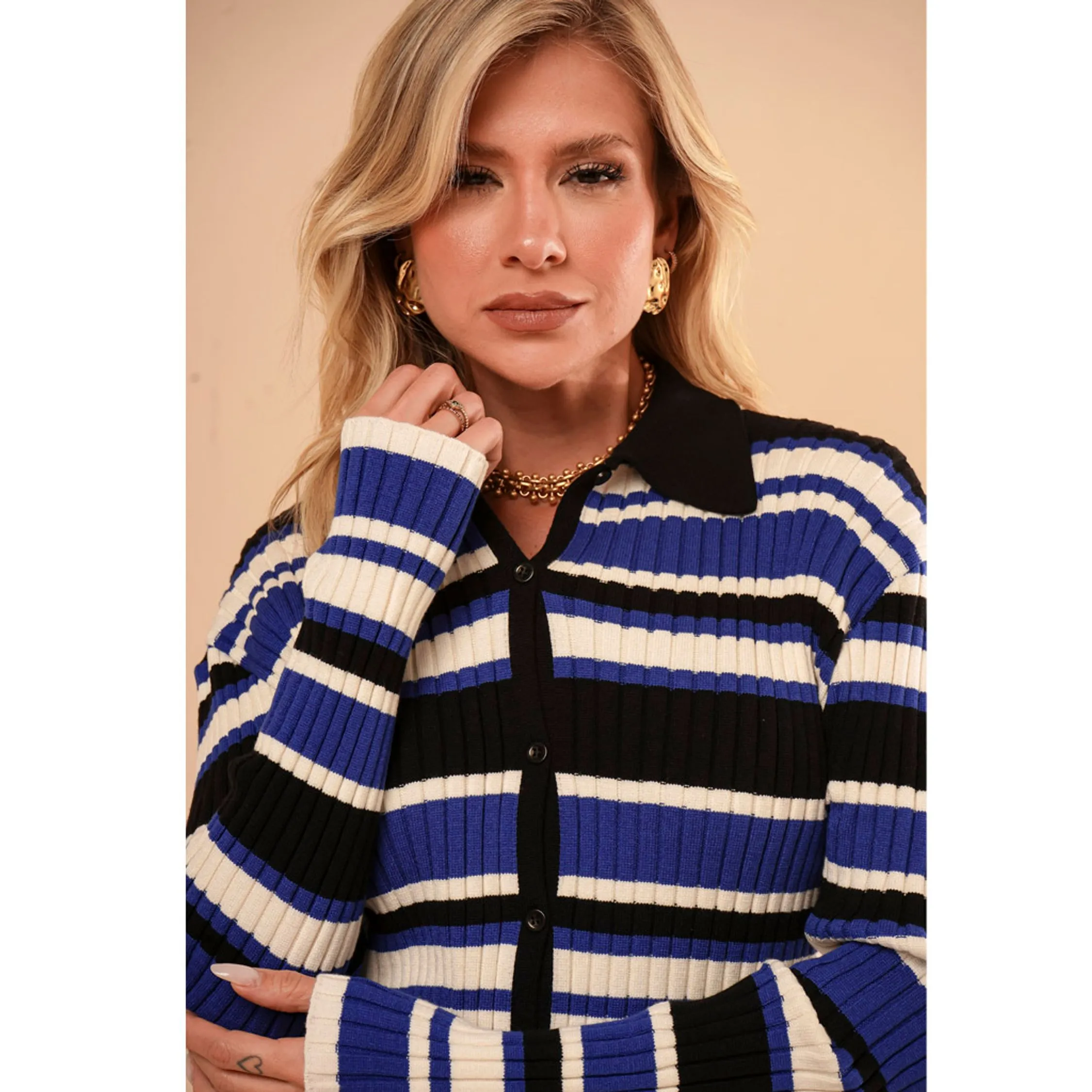 Casaco Tricot Listrado Paola