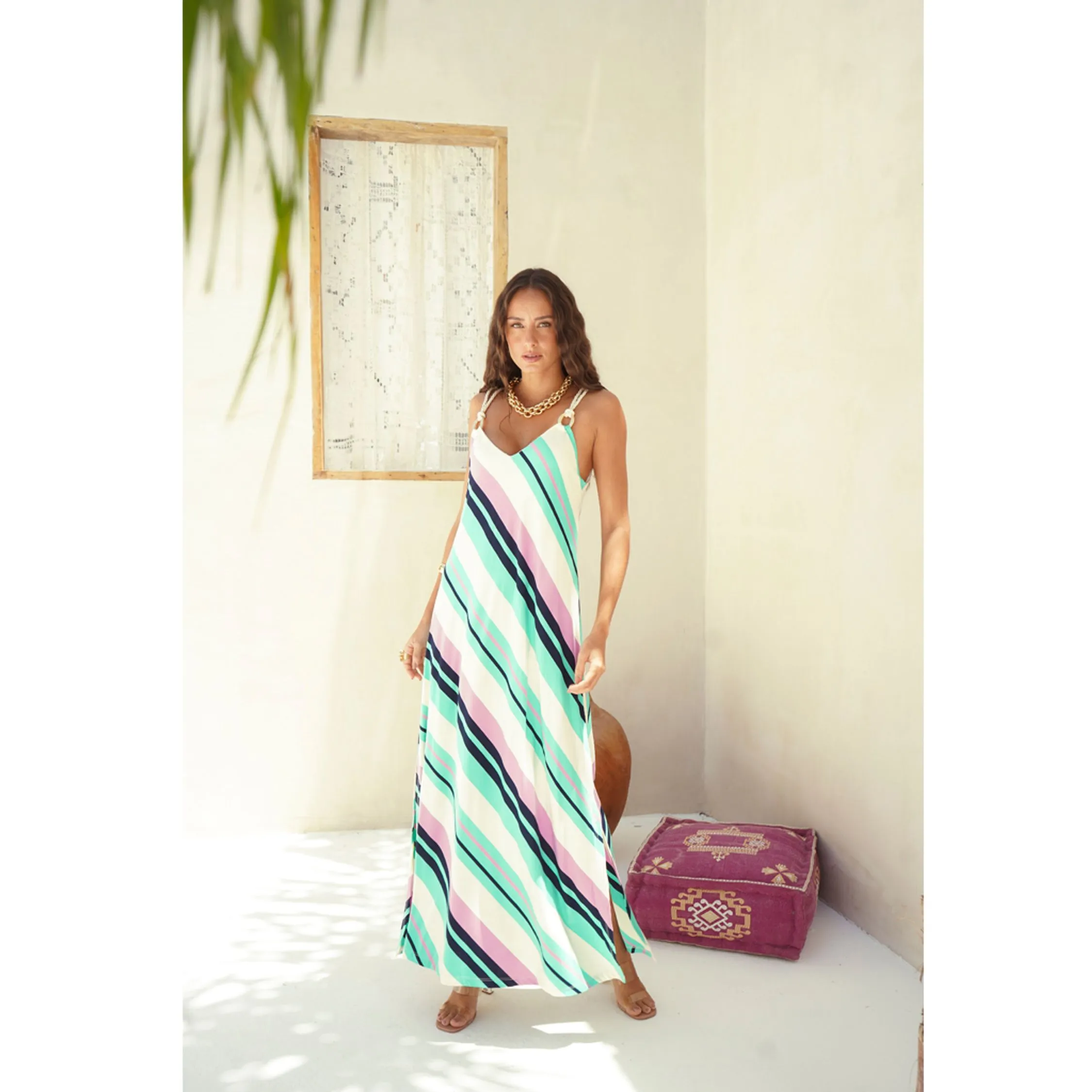 Vestido Alça Listrado Pamela