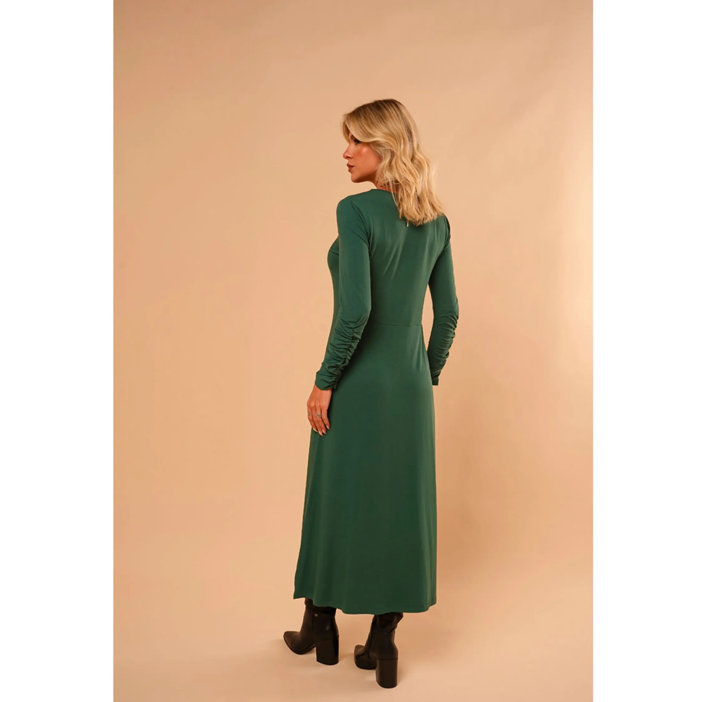 Vestido Manga Franzida Rubia