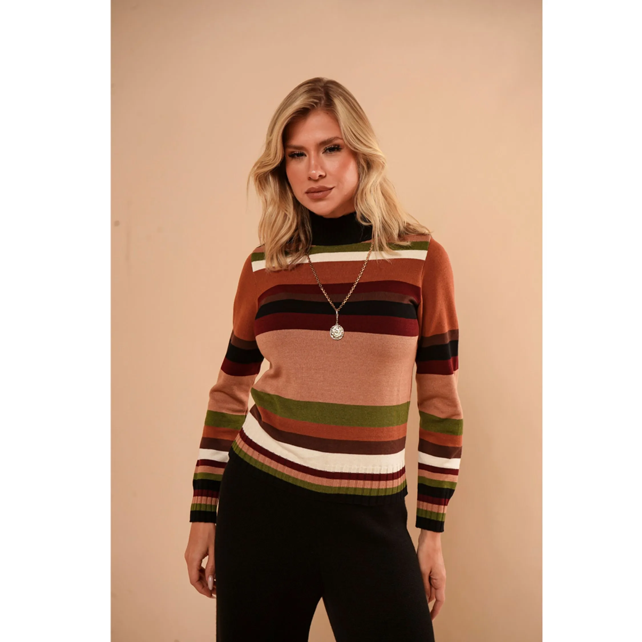 Blusa Gola Alta Listrada Maria Helena