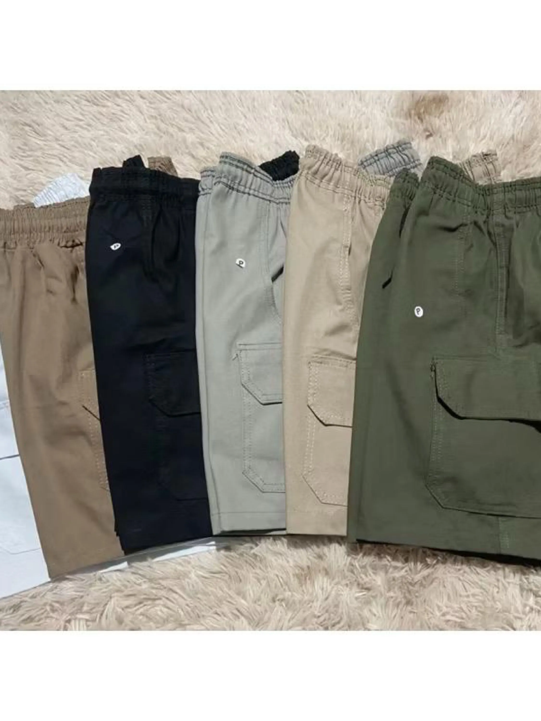 Shorts cargo sarja cintura elástica 5 bolsos