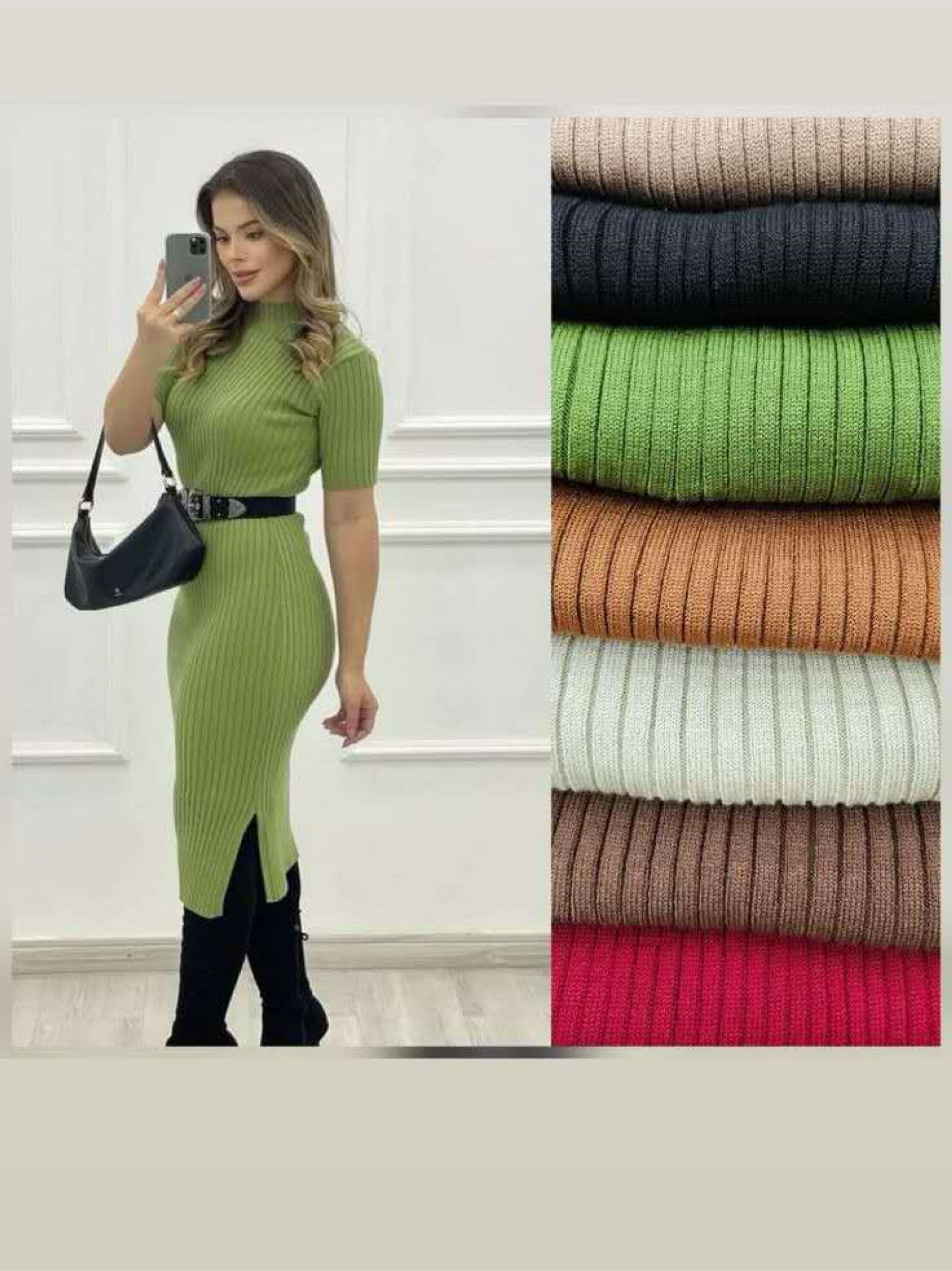 Vestido modal manga curta com fenda laderal