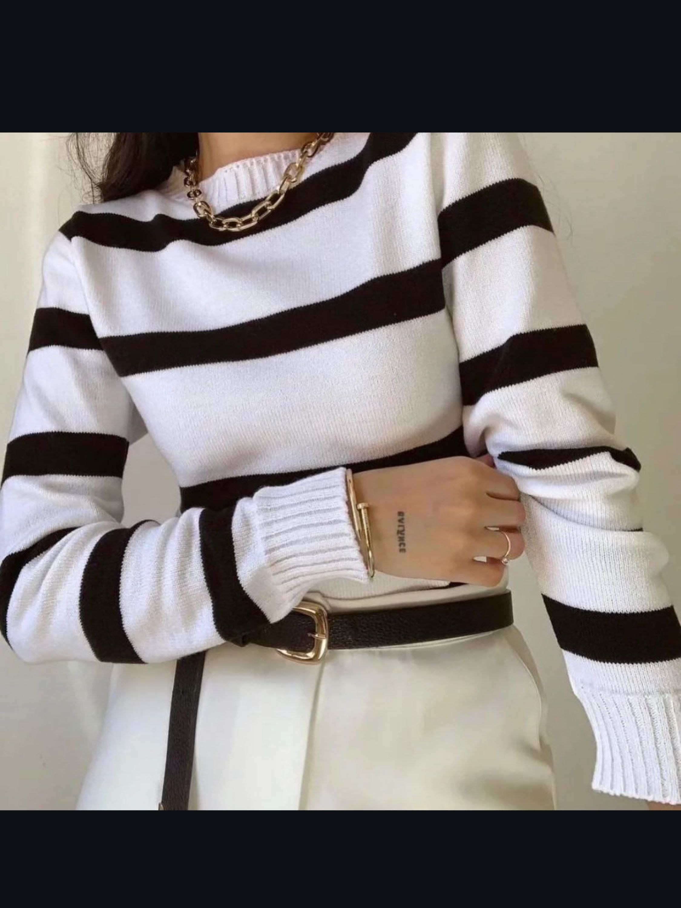 trico listrado manga longa