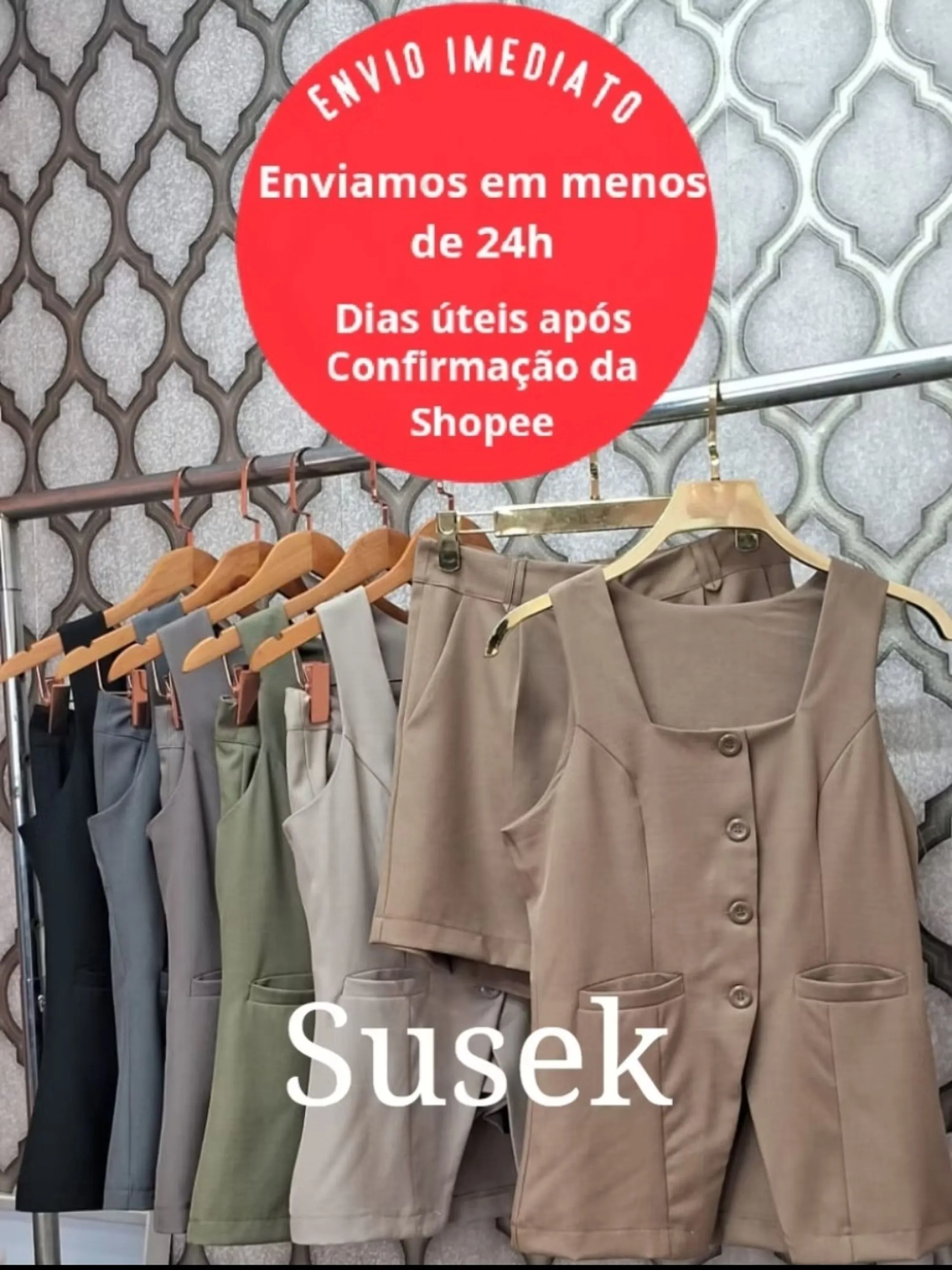 Suseki Modas Conjunto Gabardine de bermuda e Colete Caimento Perfeito 187