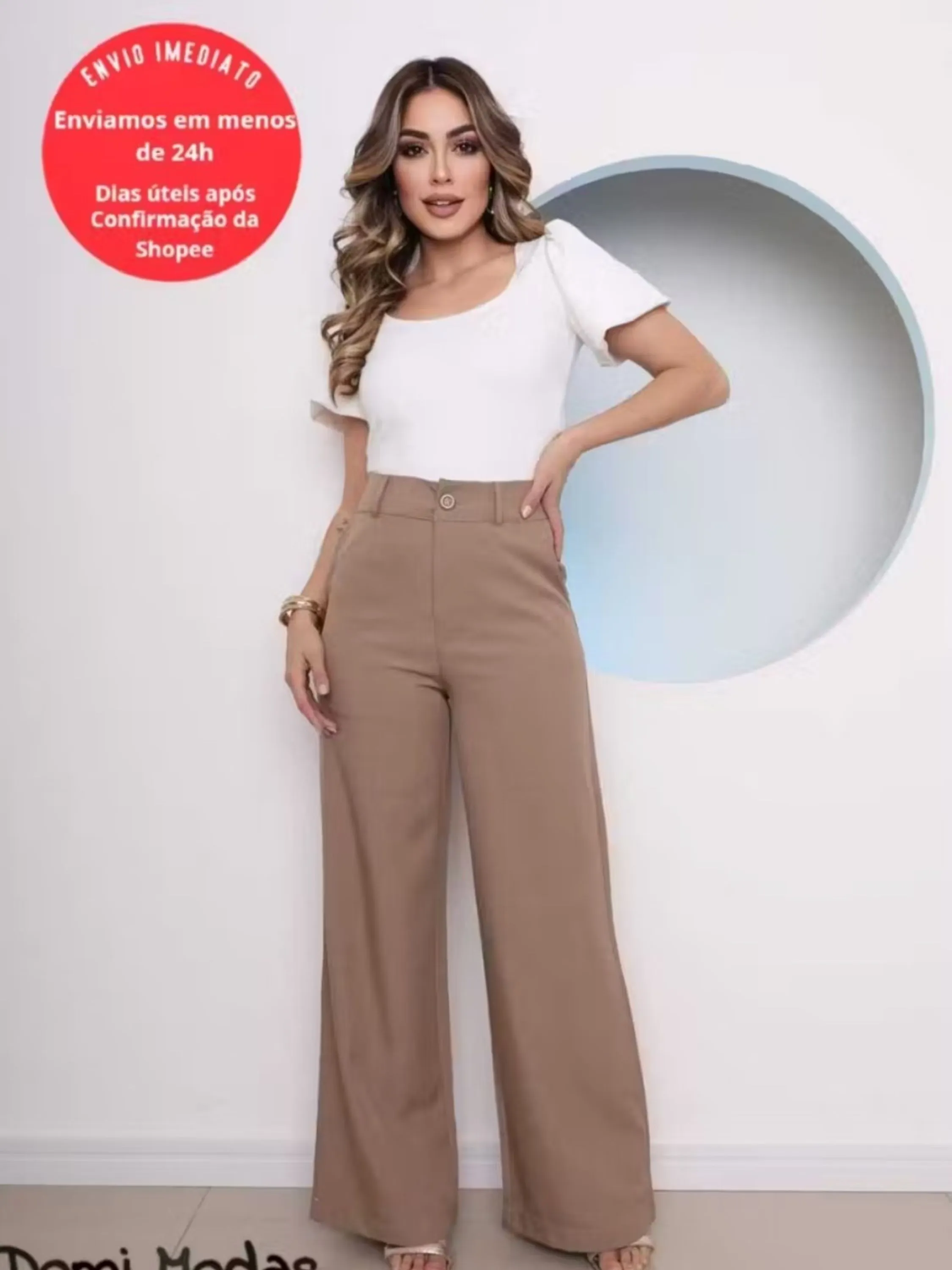 Susek Modas Calça Calça Pantalona Alfaiataria Gabardine Feminina Social Wide Leg G120