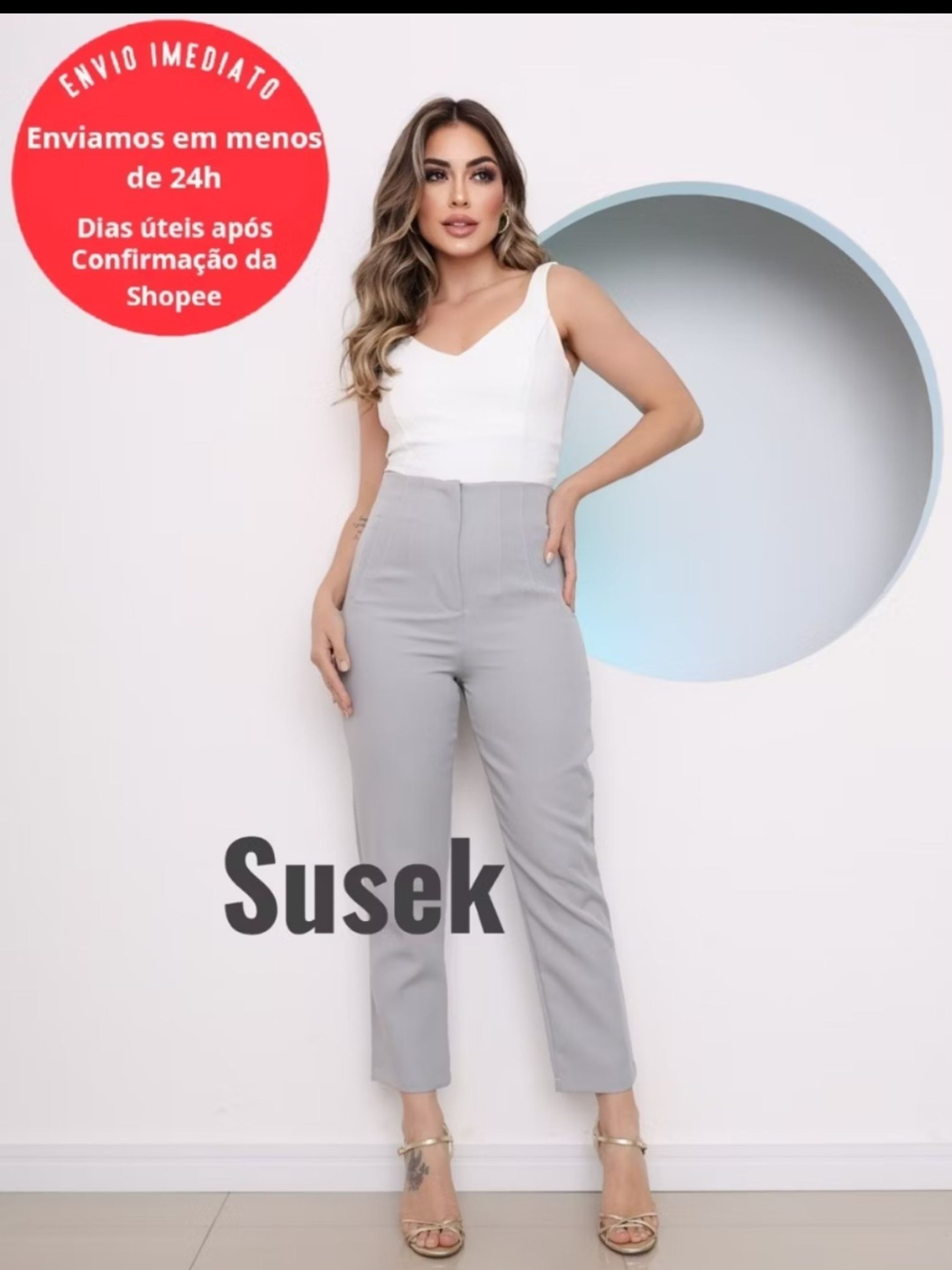 Susek Modas Calça Alfaiataria Cintura Alta Lançamento Elegância Tecido Premium Zr 020