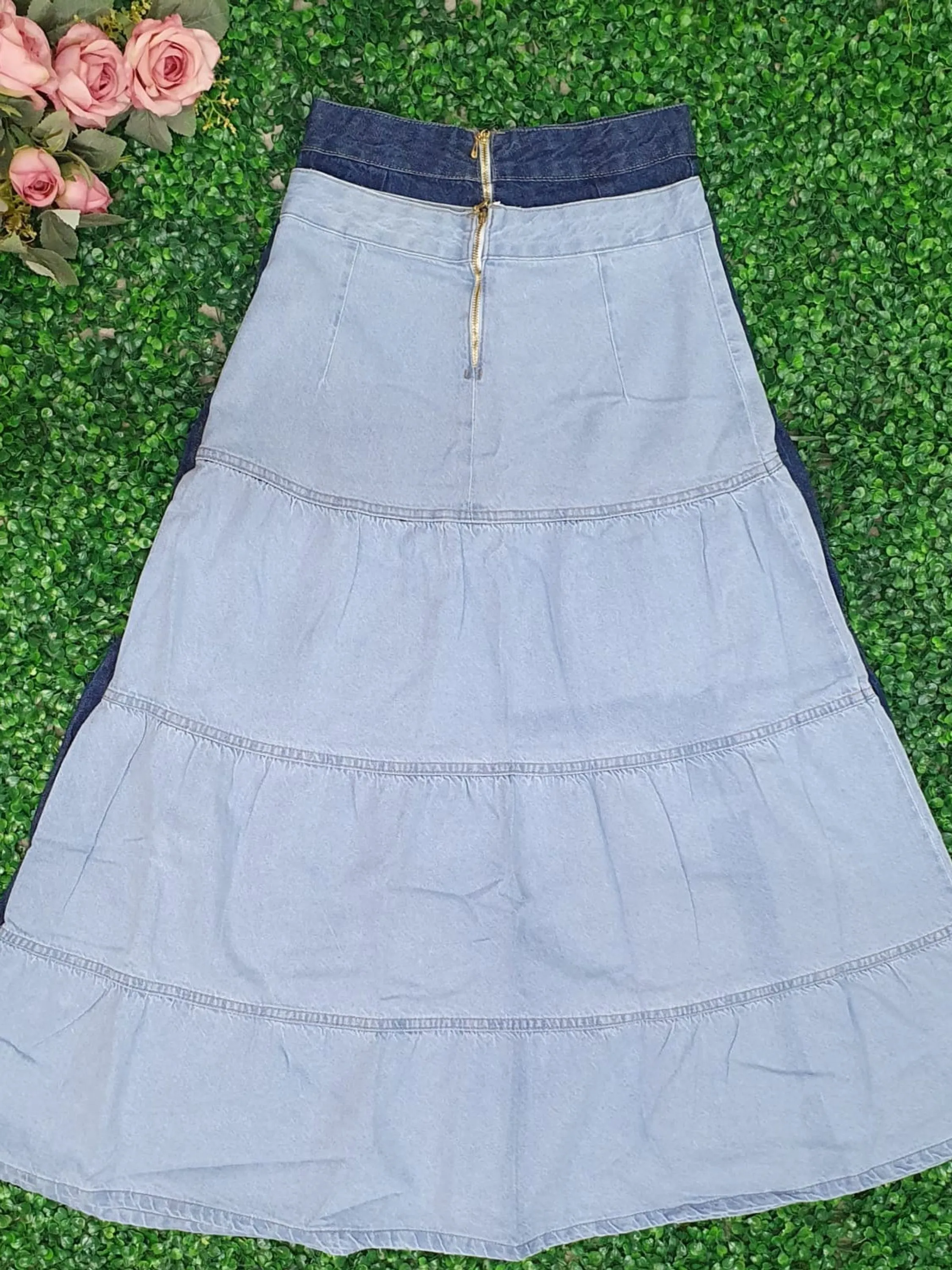 Susek Modas Saia Jeans Midi Ziper Lateral 5279