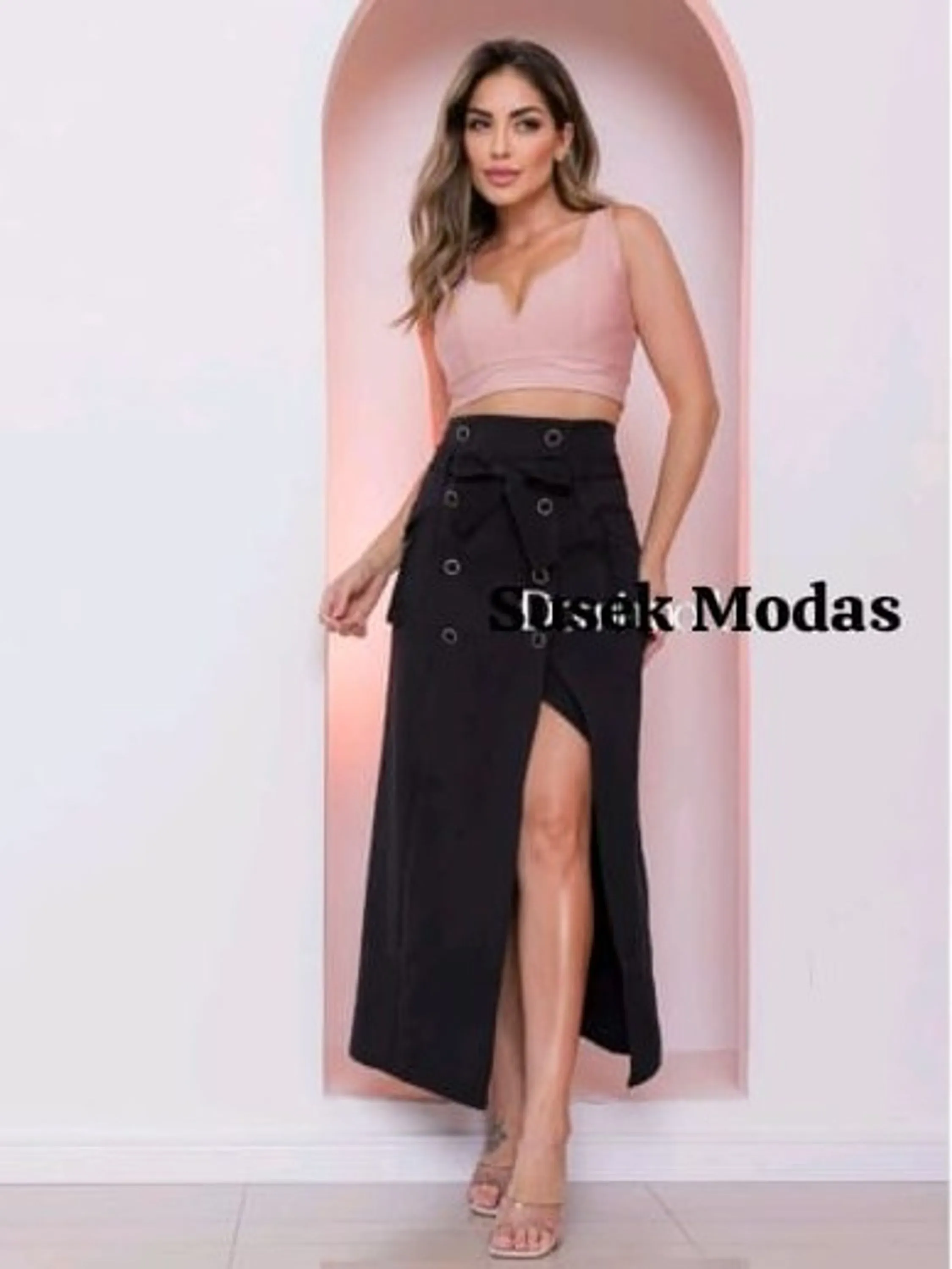 Susek Modas Saia de Alfaiataria Midi Social Elegante Tendencia 2024 145
