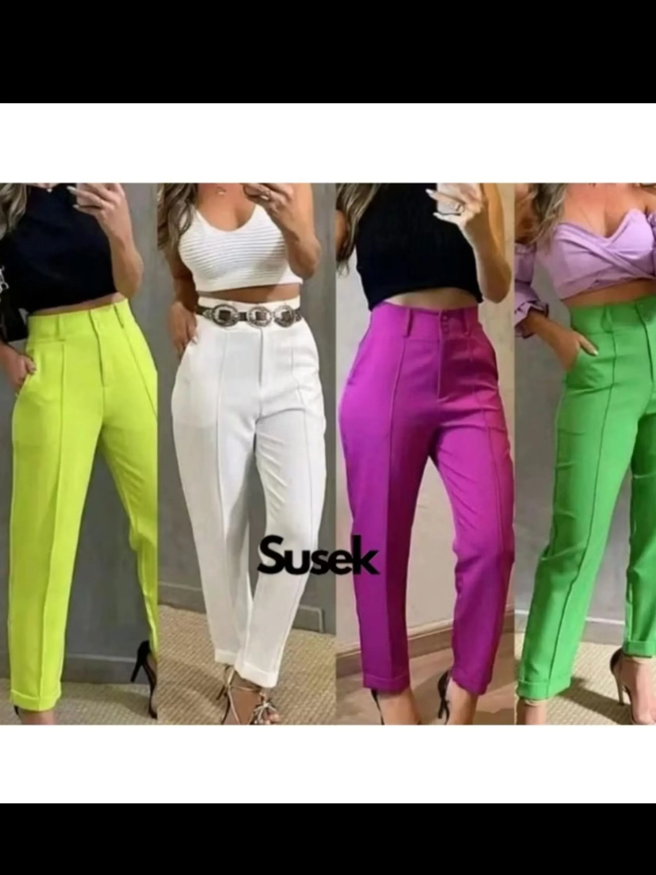 Susek Modas Calça feminino de alfaiataria da moda Modelo reto tendencia 73