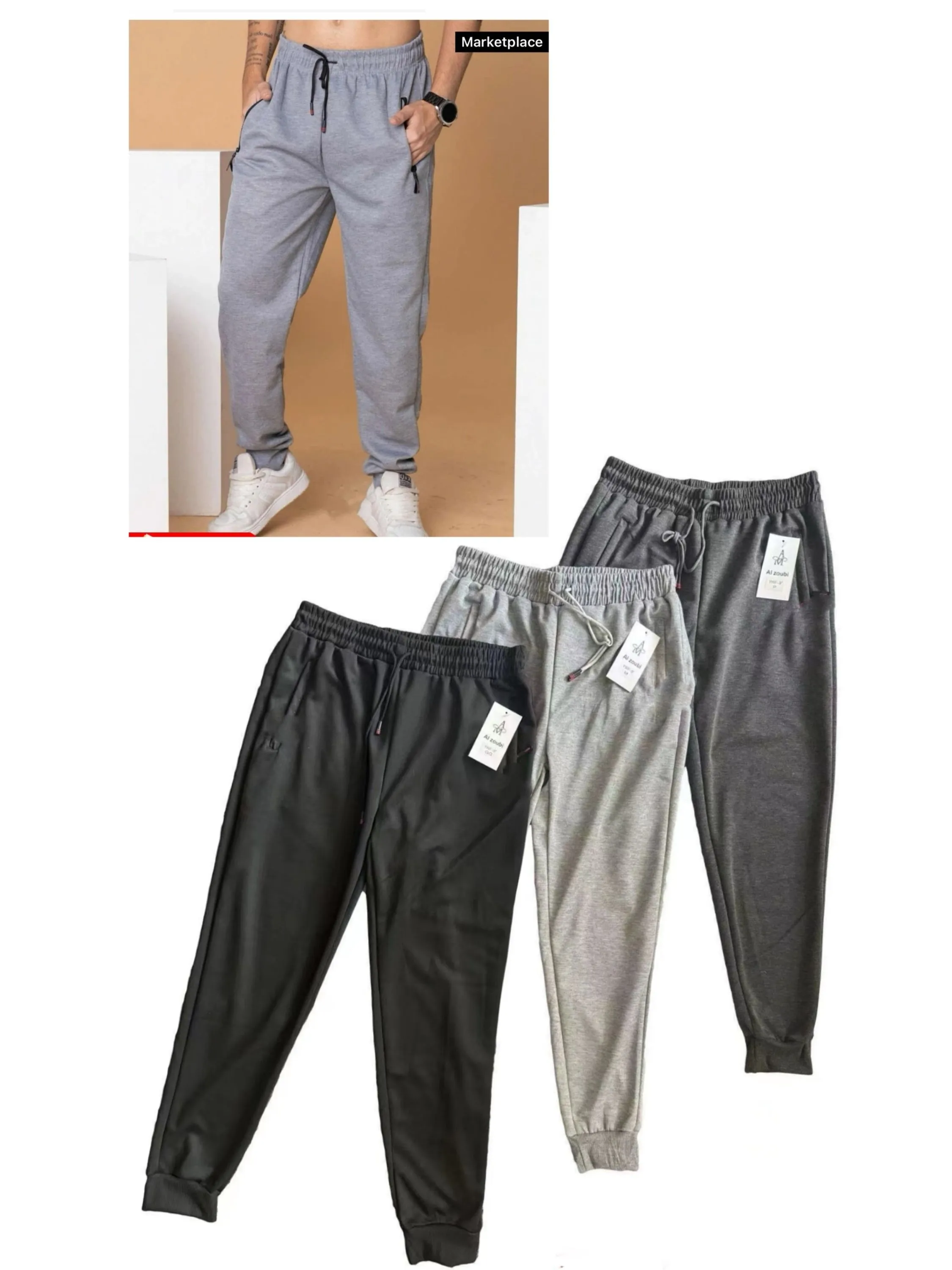 Calça de Moletinho Masculina, Feito na China, Bolso com Zíper, Elástico de Cintura,Versão Solta。