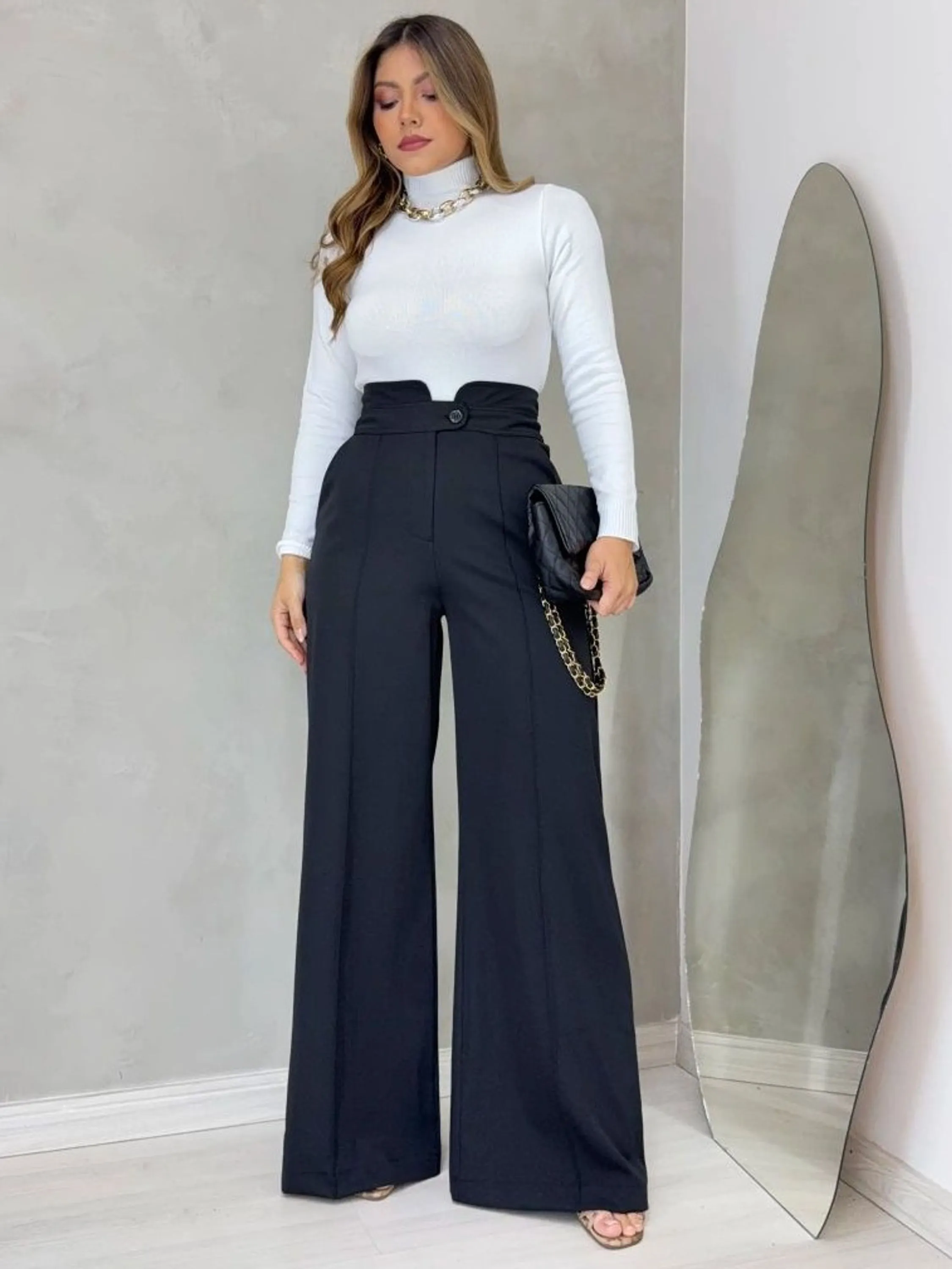Calça  pantalona c/vinco twill 590#