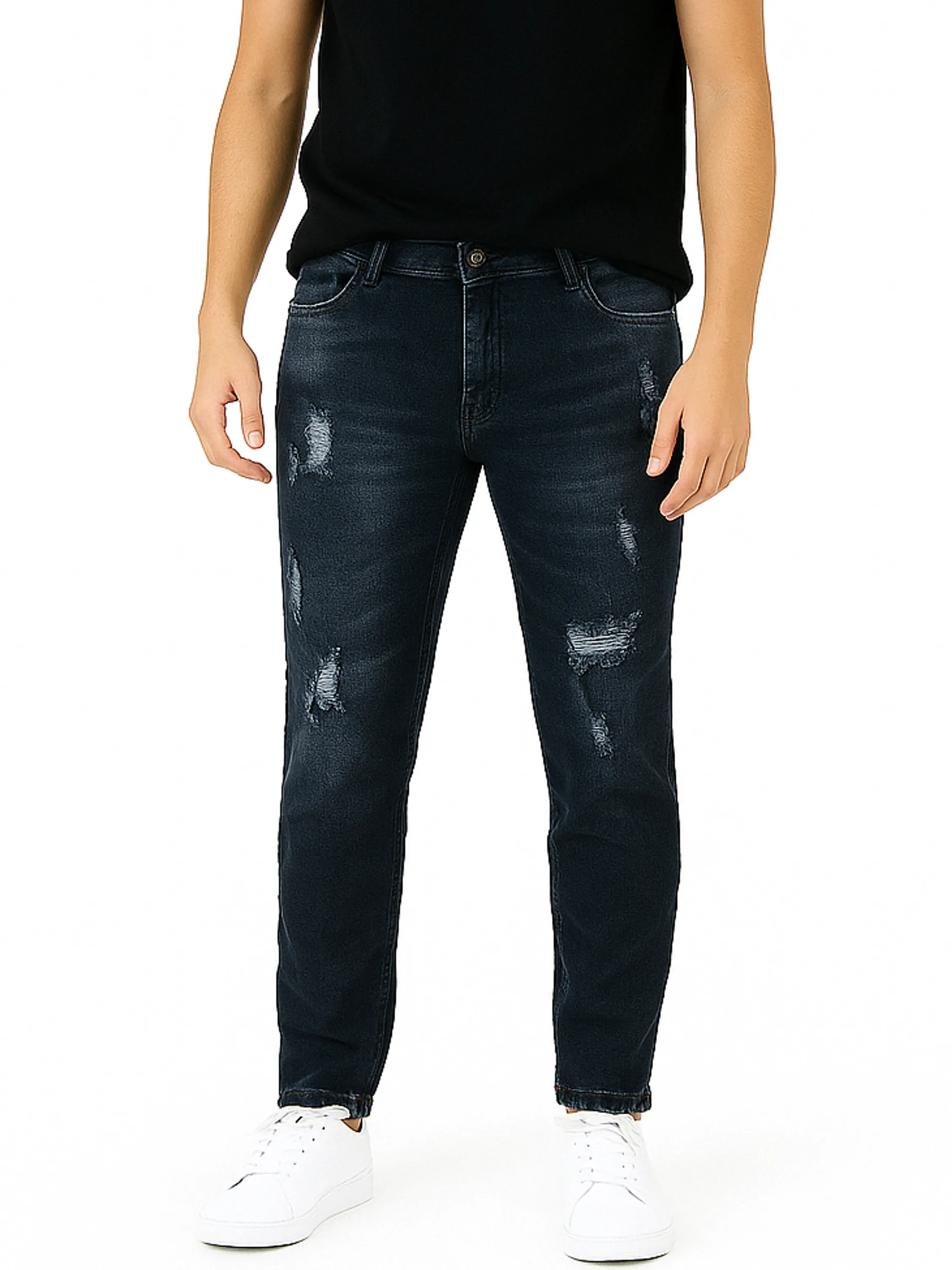 Calça Jeans Masculina Jogador Destroyed Preto Grafite