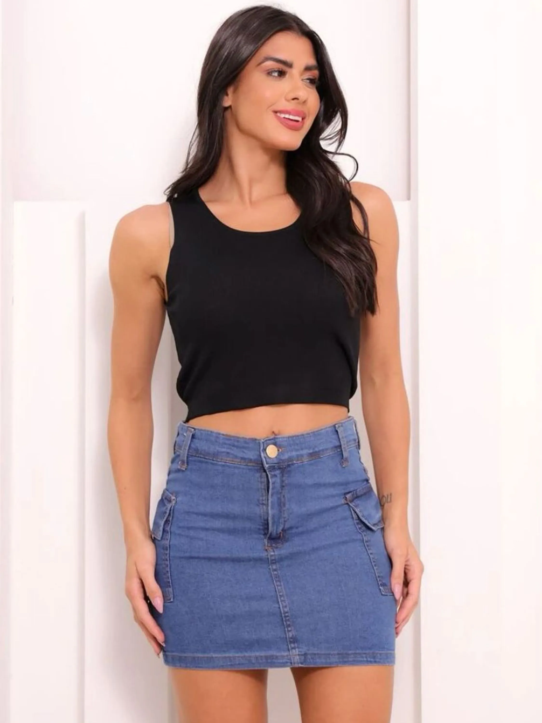 saia jeans feminina