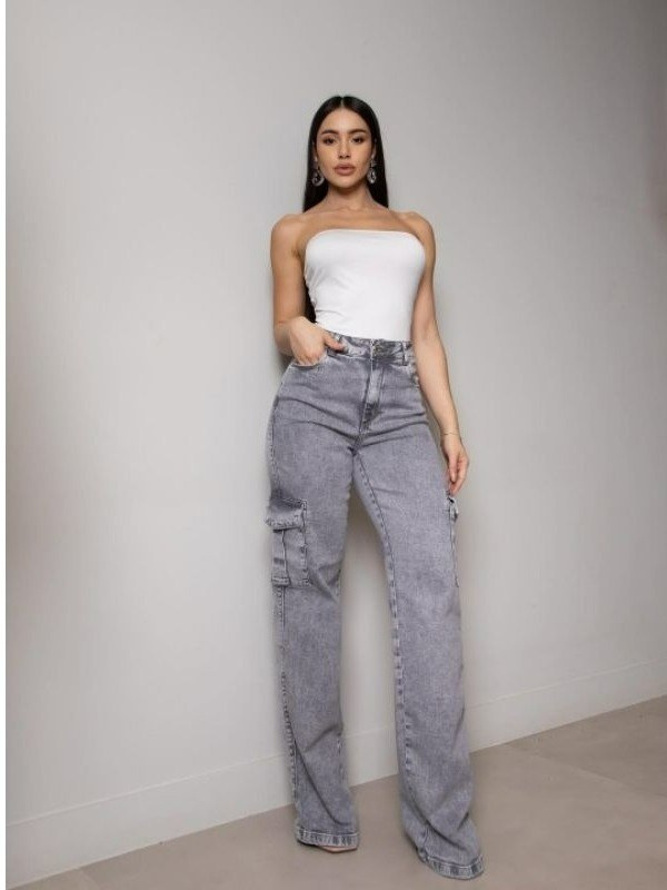 Calça jeans feminina cargo cinza grafite 🩶