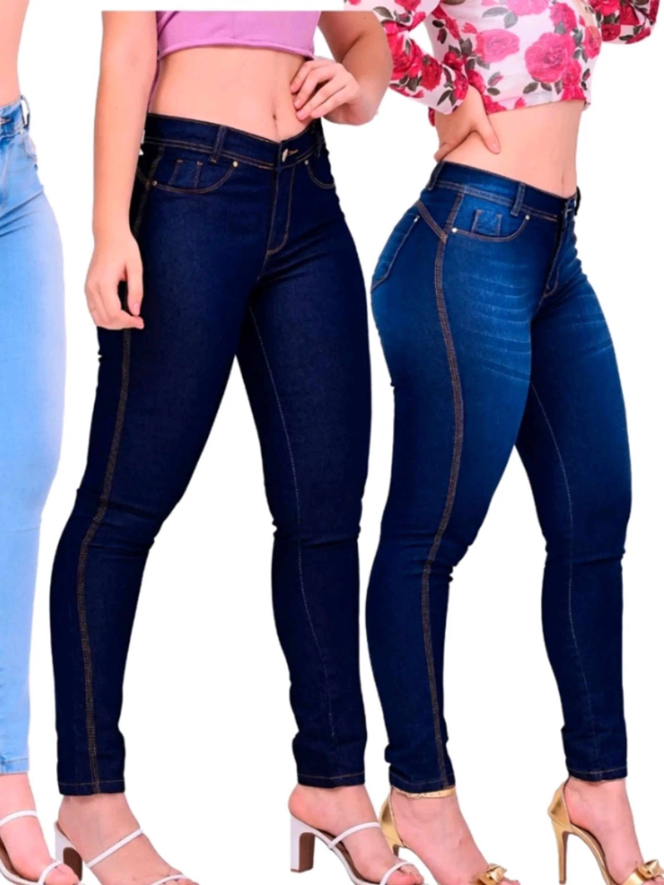 Calça jeans  variadas jeans clara média e rabiscada