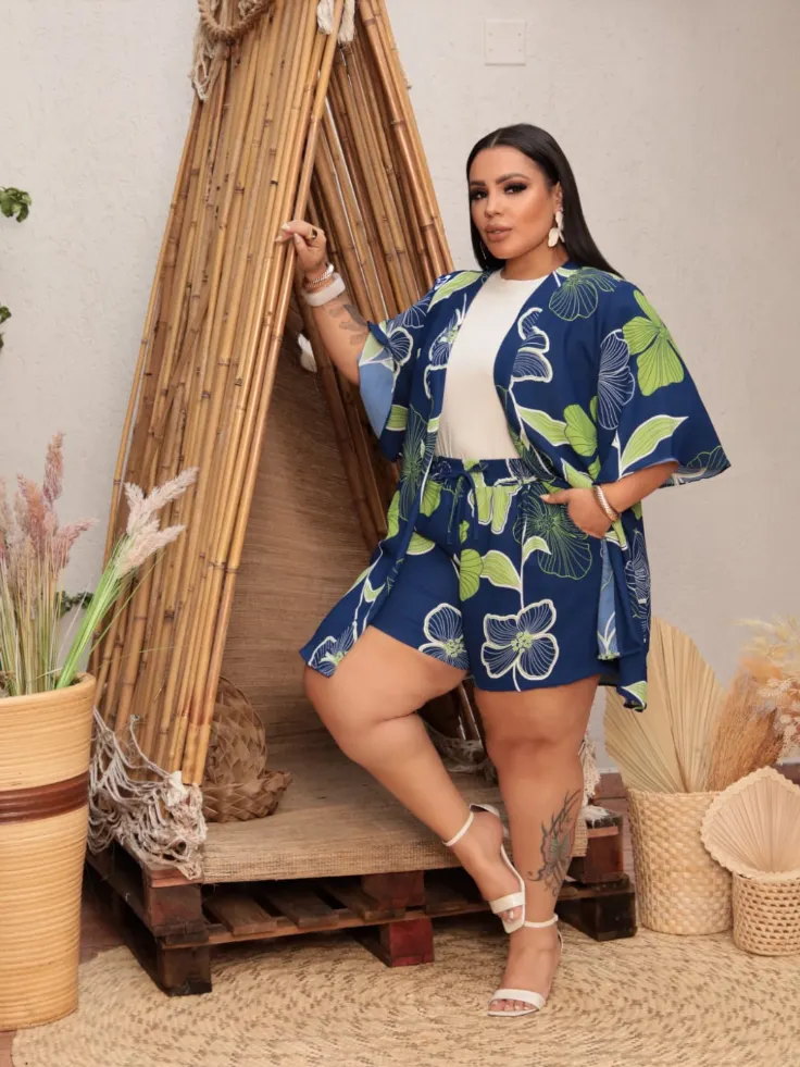 Conjunto plus size kimono nk