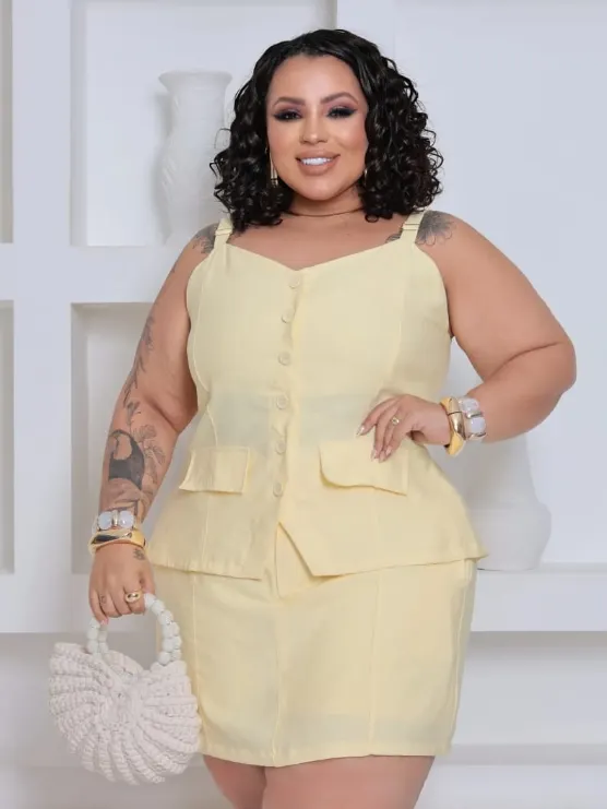 Conjunto colete peplum plus size ju