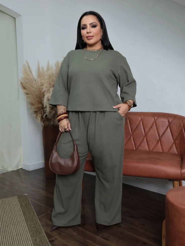 Conjunto manga 3/4 plus size mel
