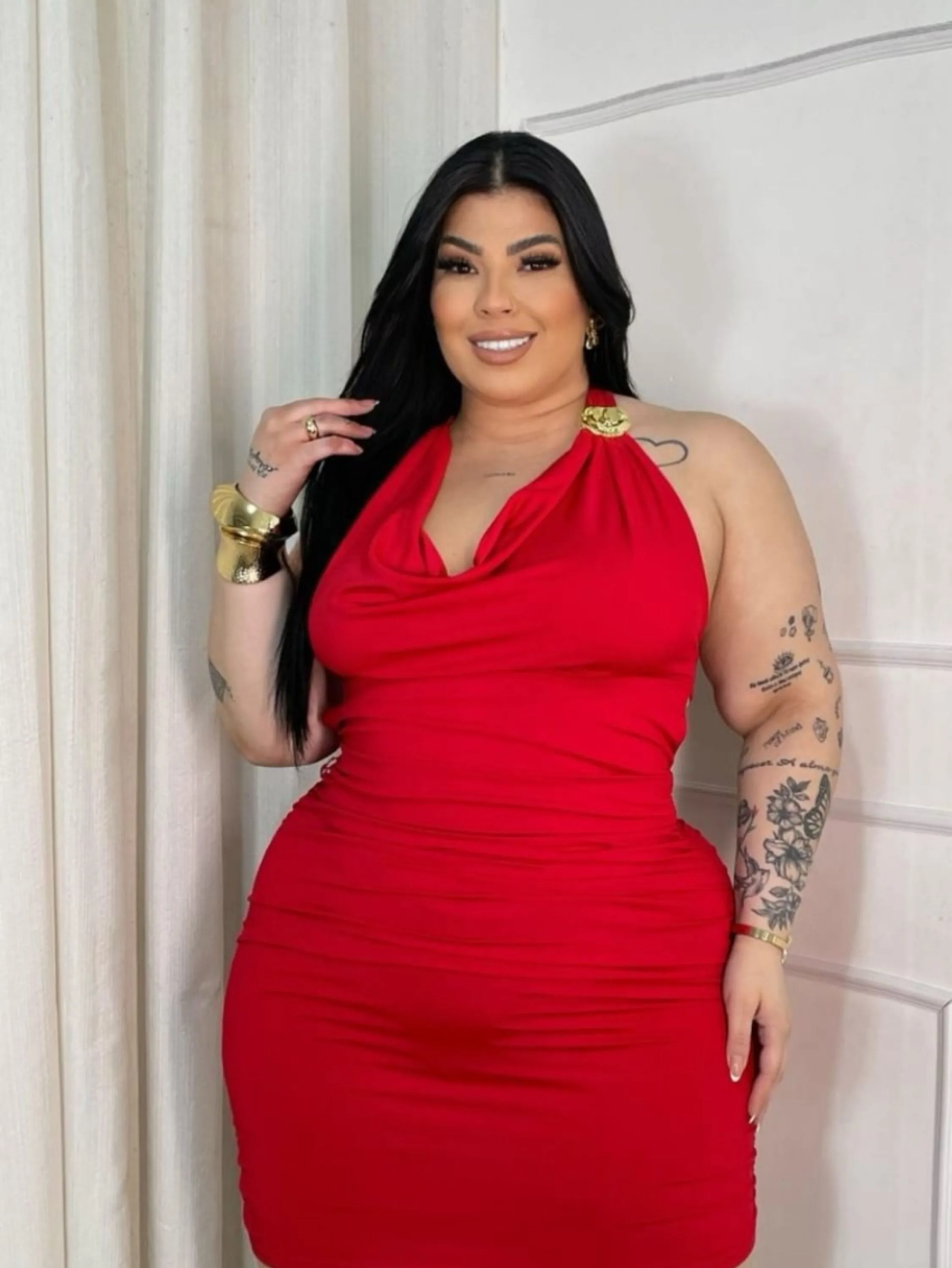 Vestido flor plus size nes