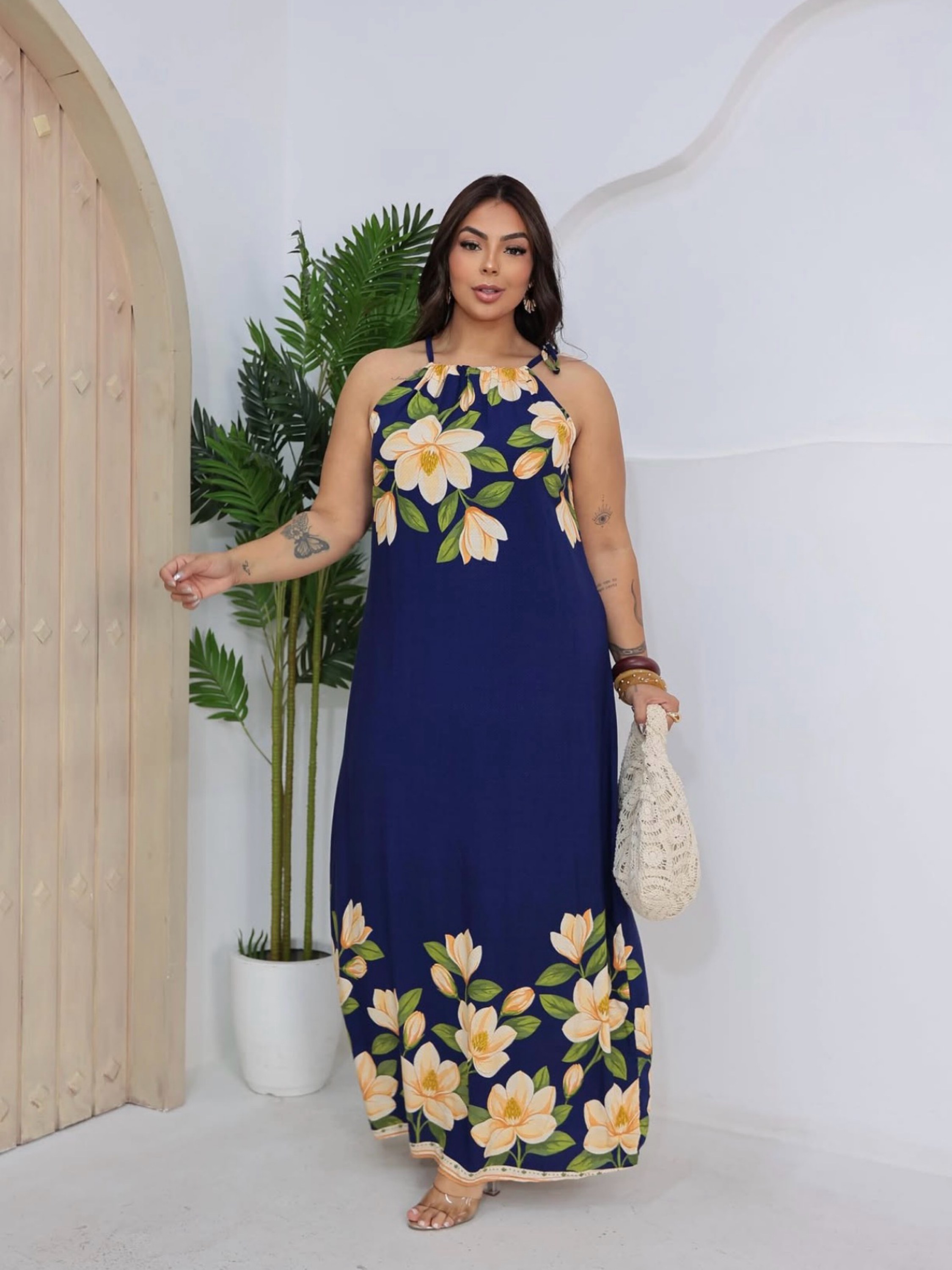Vestido longo Eduarda plus size Viscolinho je