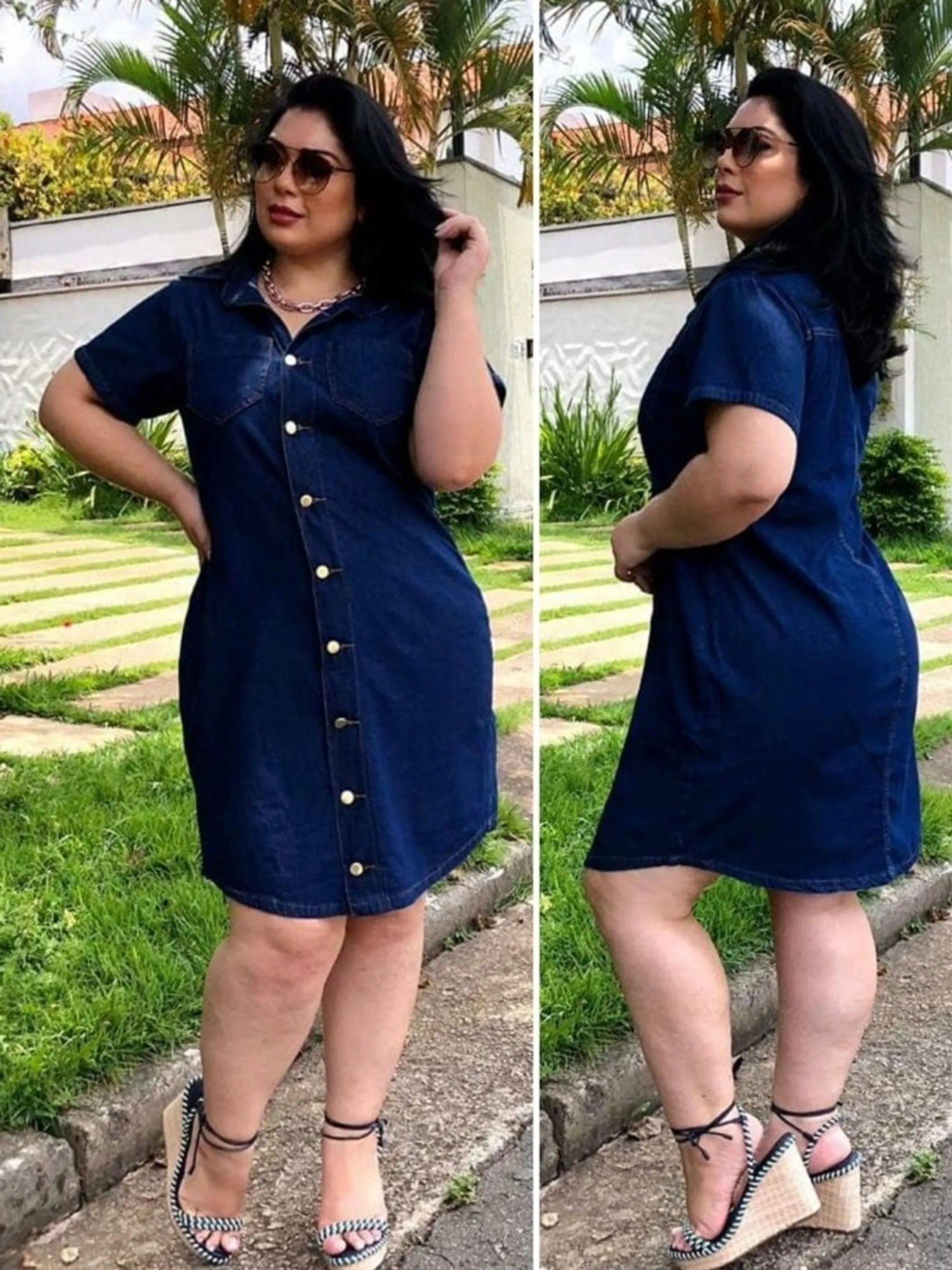 Vestido Plus Size jeans botão