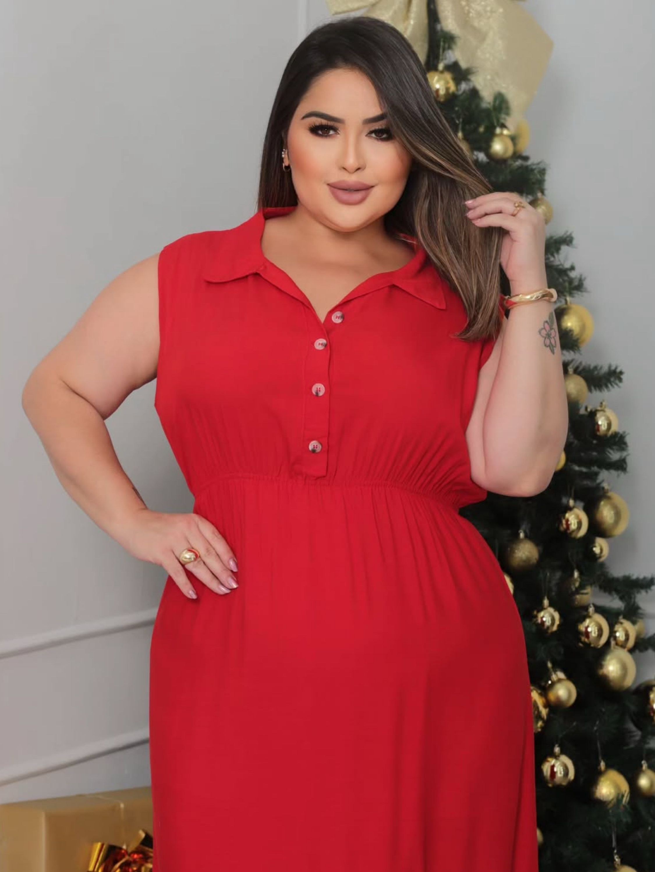 Vestido longo botão plus size iris