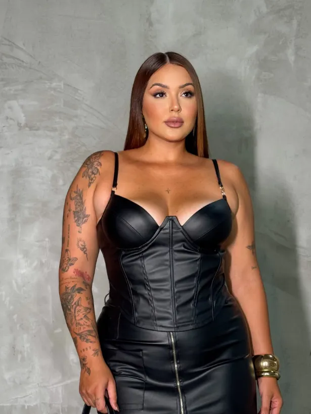 Corset couro pingente plus size feminino r