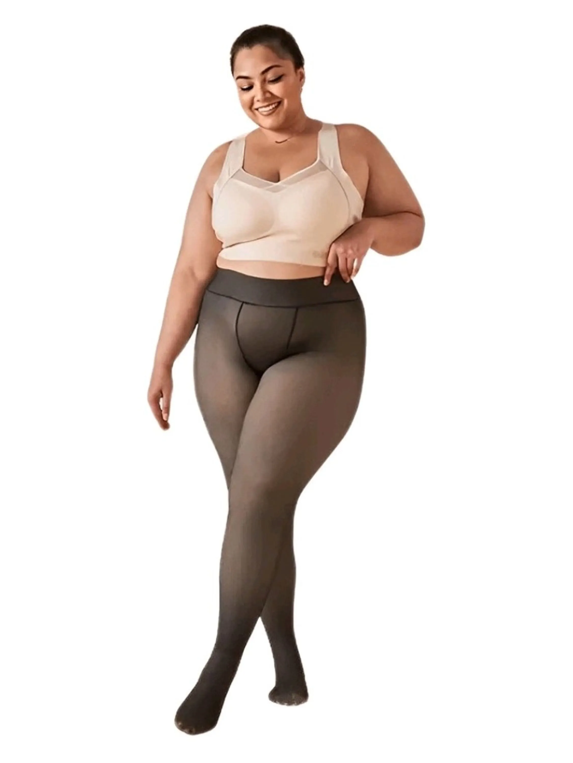 Meia calça plus size peluciada translúcida térmica