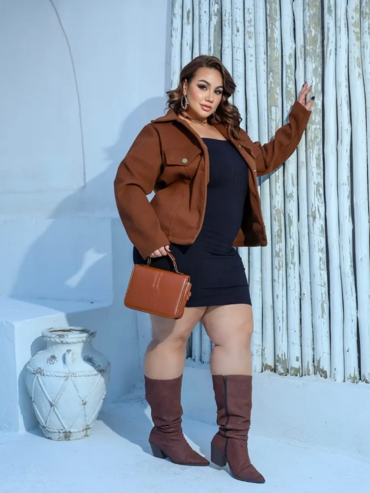 Jaqueta lã batida botões plus size ju