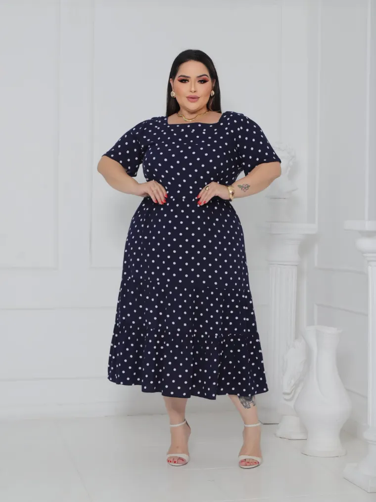 Vestido poá 3 marias plus size iris