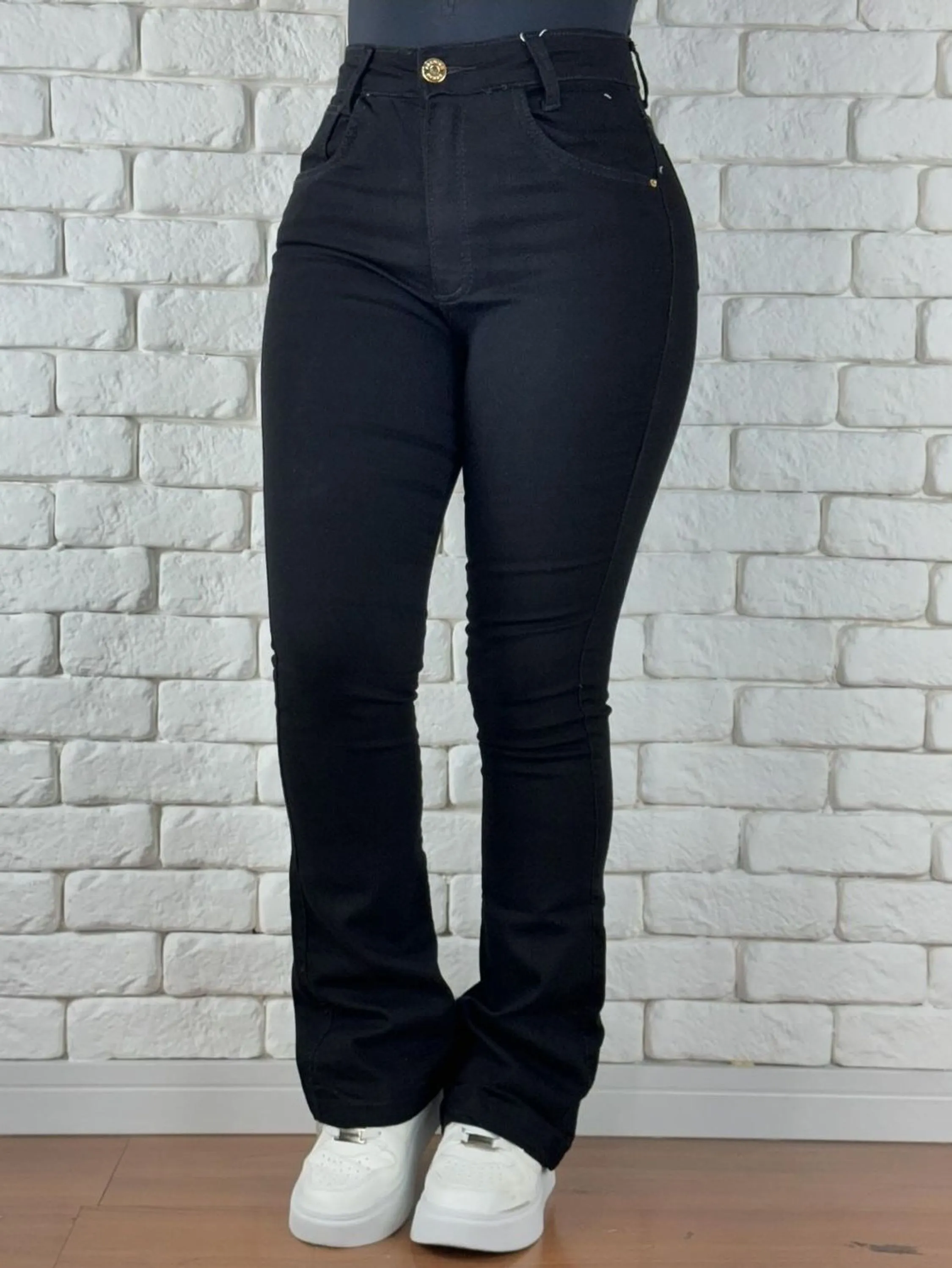 Flare black jeans preto calça feminina