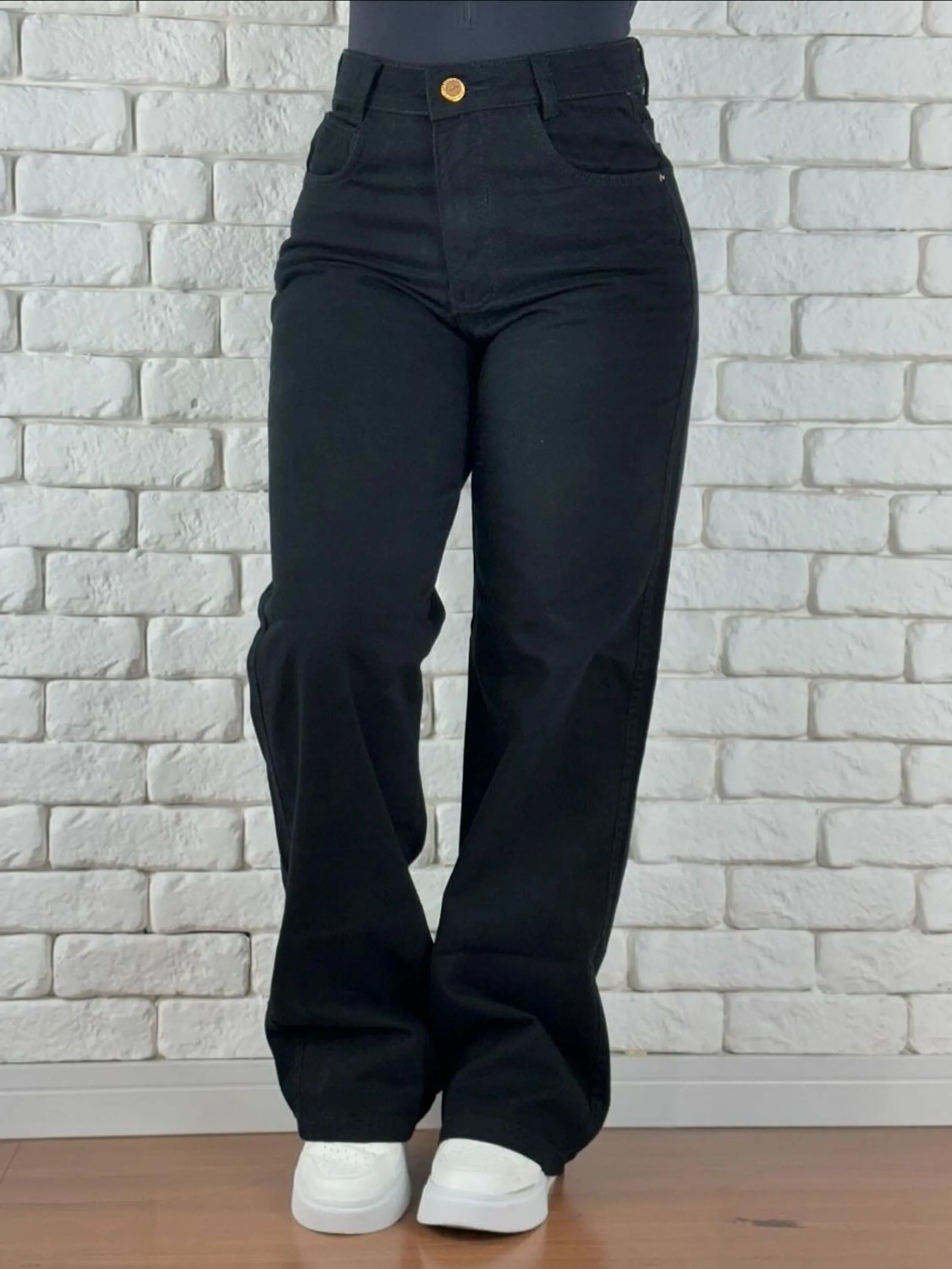 Wide leg black jeans preto pantalona feminina