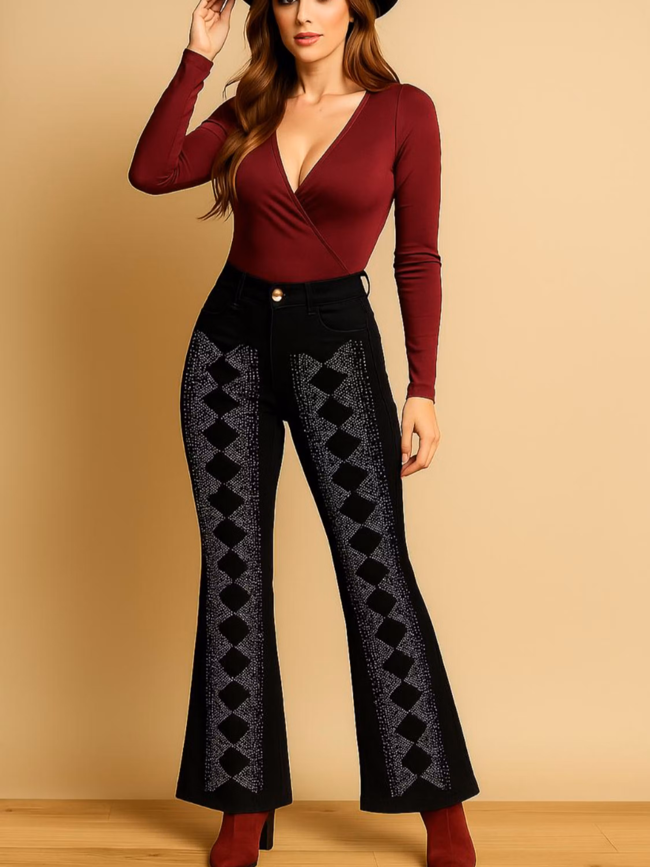 Calça flare country feminina jeans com brilho