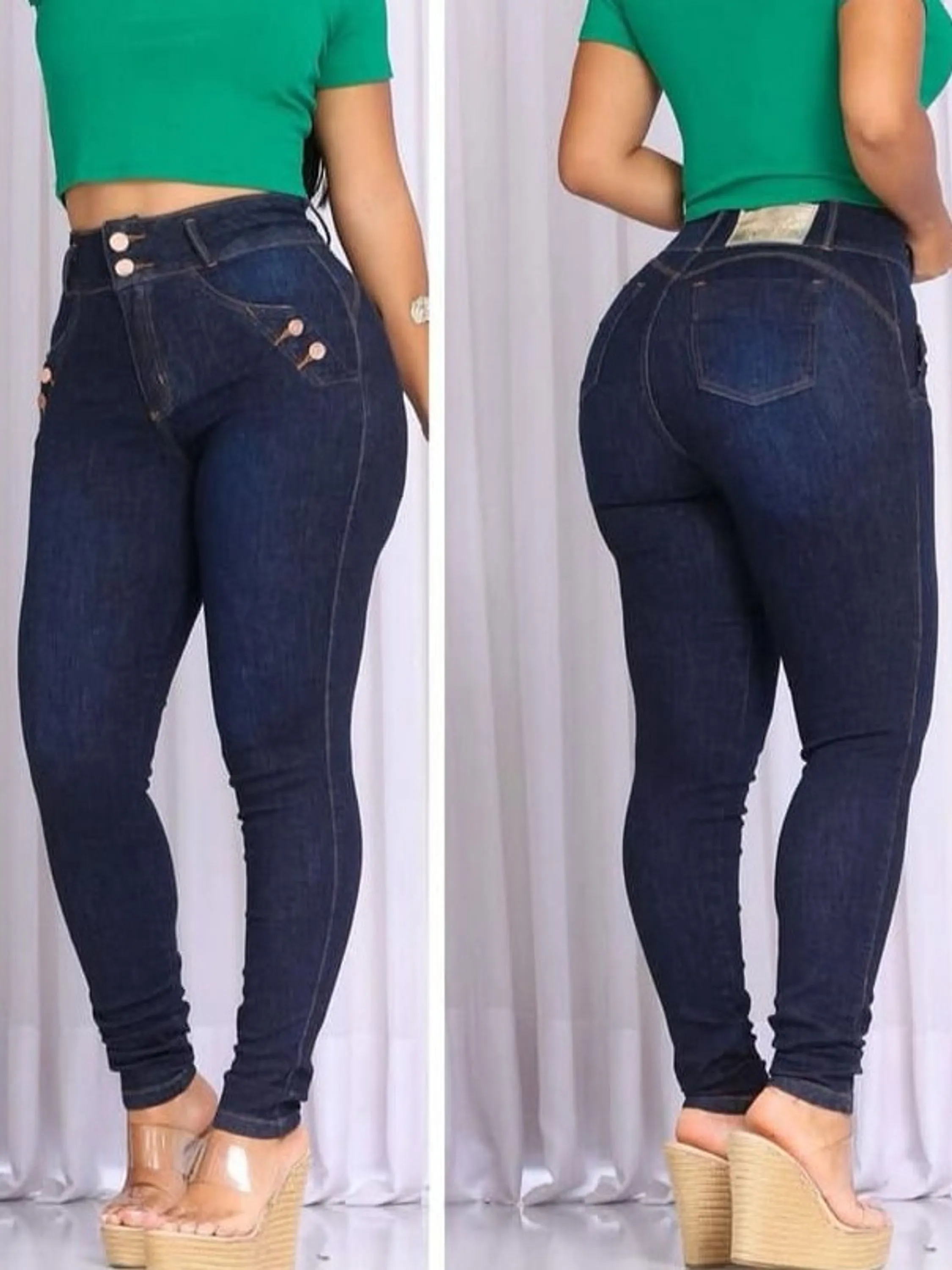 Calça jeans skinny  premium com botão