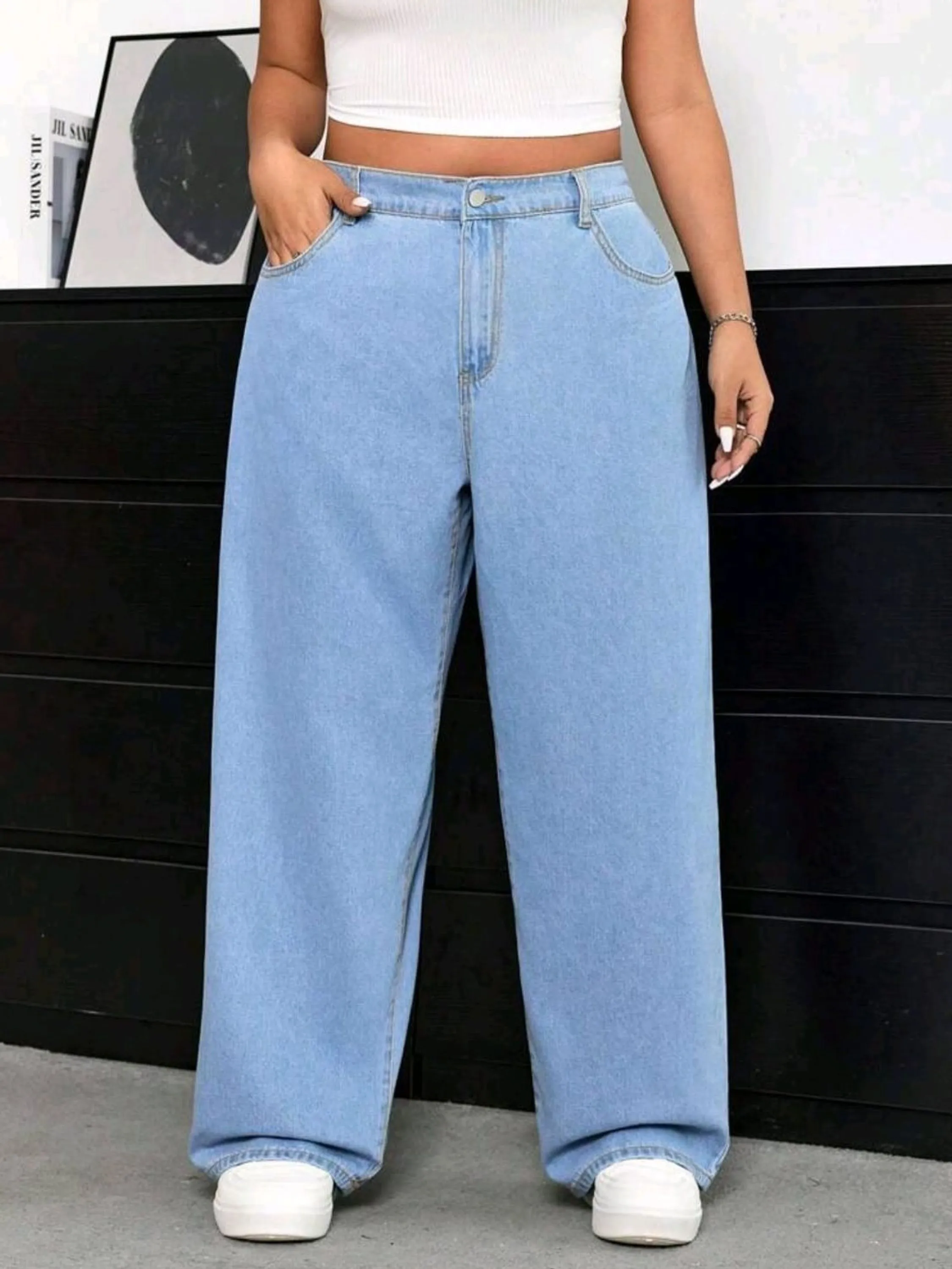 Wide leg jeans pantalona feminina plus siz (34 ao 54 )