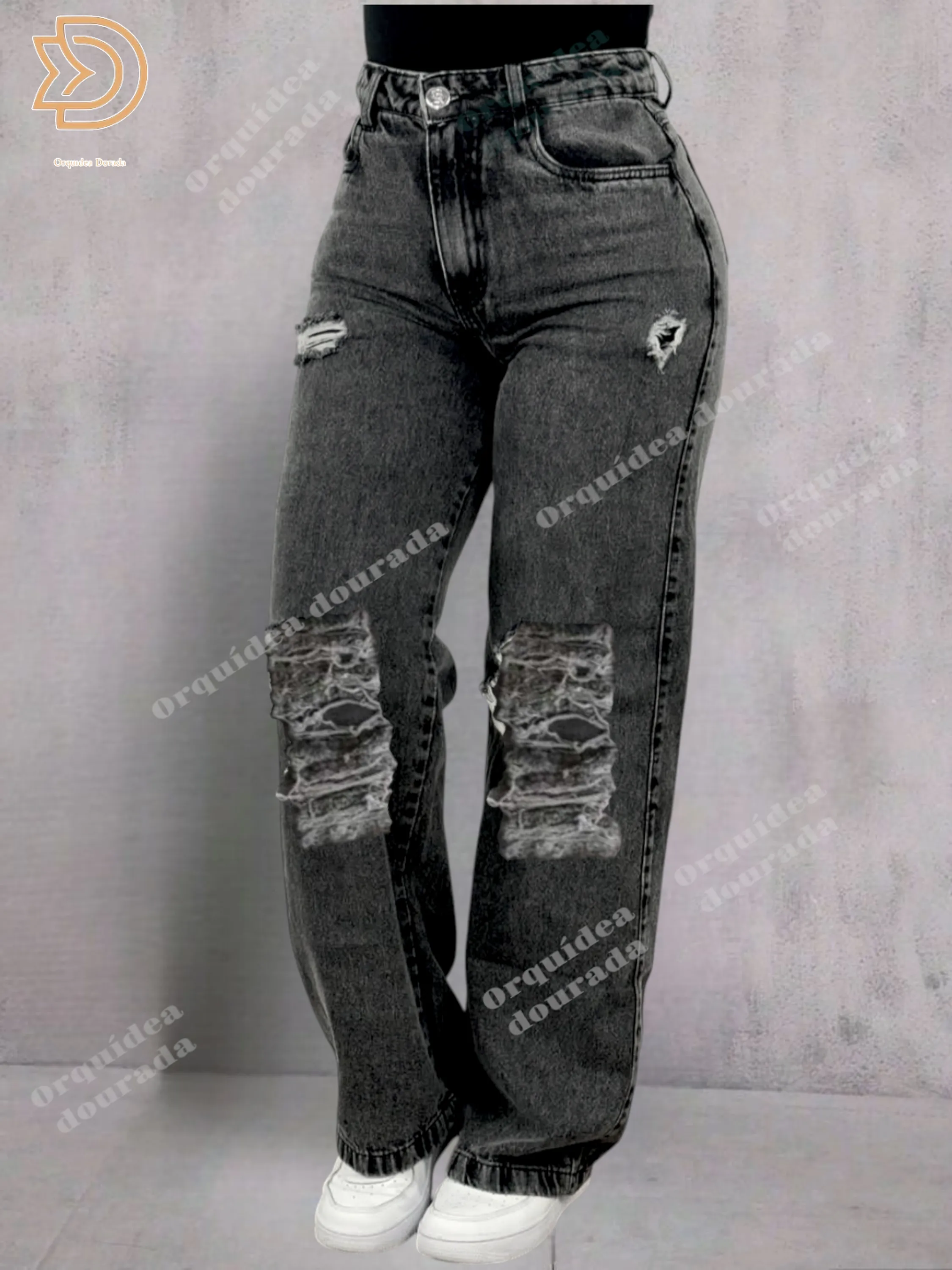 Wide leg grafite com rasgada pantalona feminina