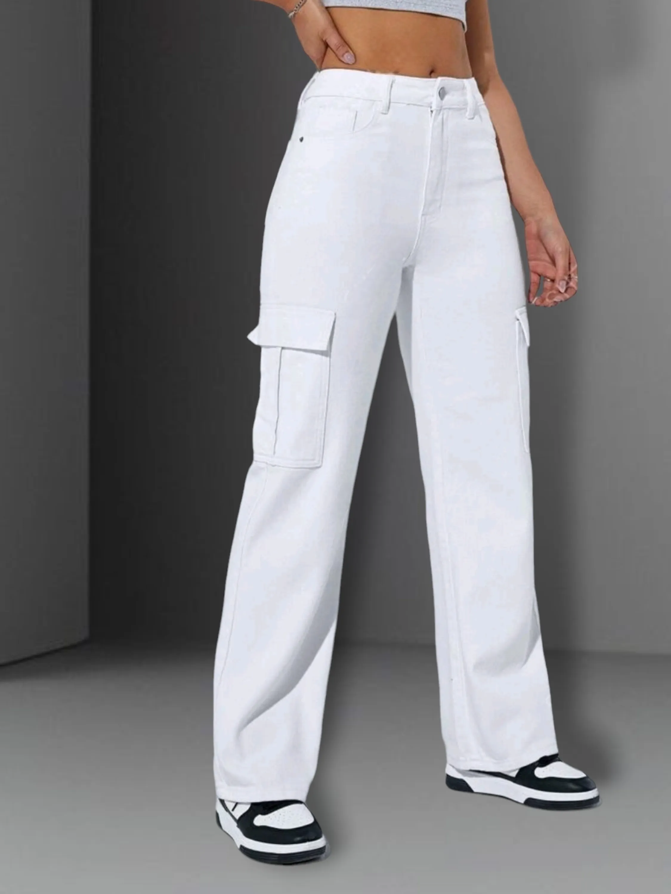 Wide leg cargo jeans (pantalona feminina)