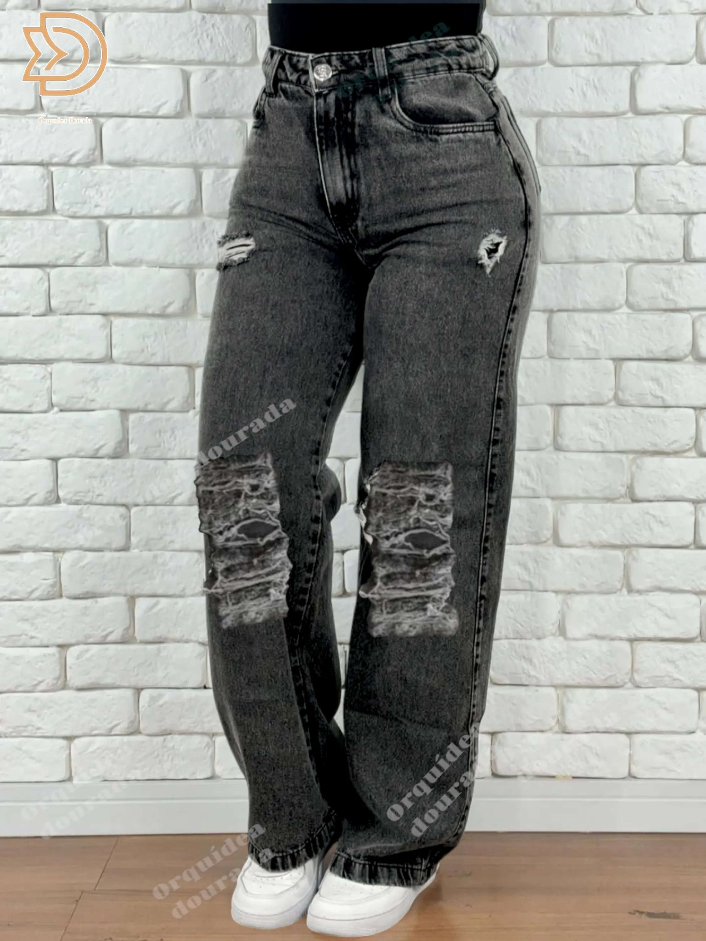 Wide leg grafite com rasgada pantalona feminina 2025