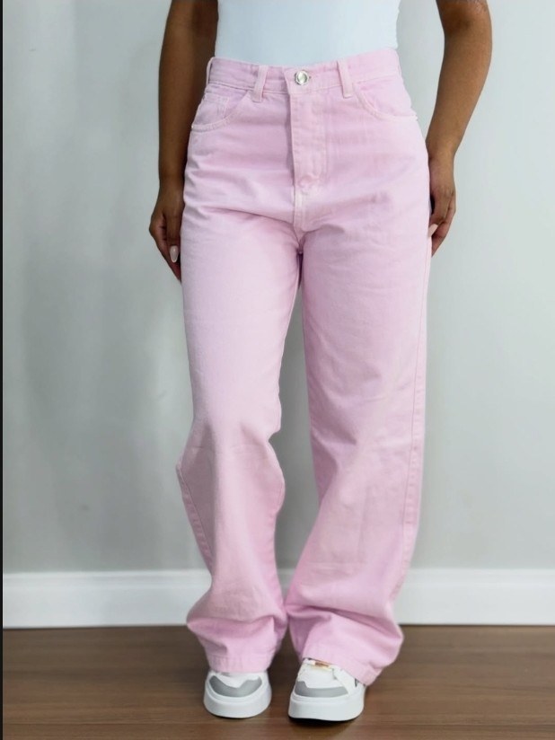 Calça wide leg jeans pantalona feminina Rosa 🩷